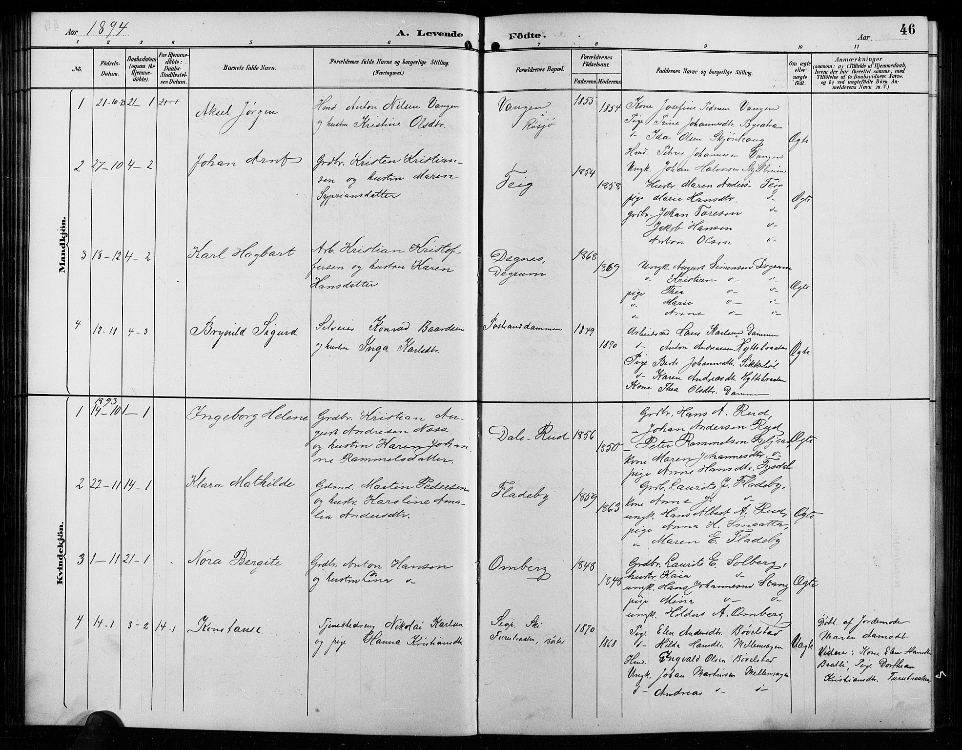 Enebakk prestekontor Kirkebøker, SAO/A-10171c/G/Ga/L0006: Parish register (copy) no. I 6, 1889-1911, p. 46