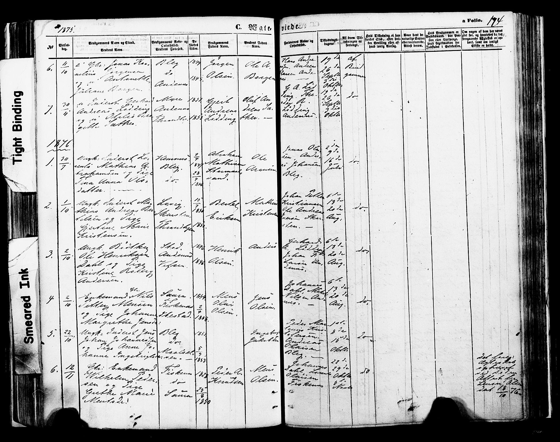 Ministerialprotokoller, klokkerbøker og fødselsregistre - Nordland, AV/SAT-A-1459/897/L1398: Parish register (official) no. 897A05 /2, 1867-1880, p. 174