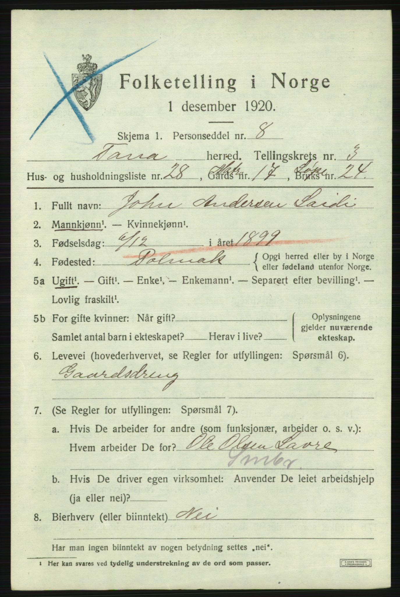 SATØ, 1920 census for Tana, 1920, p. 2686