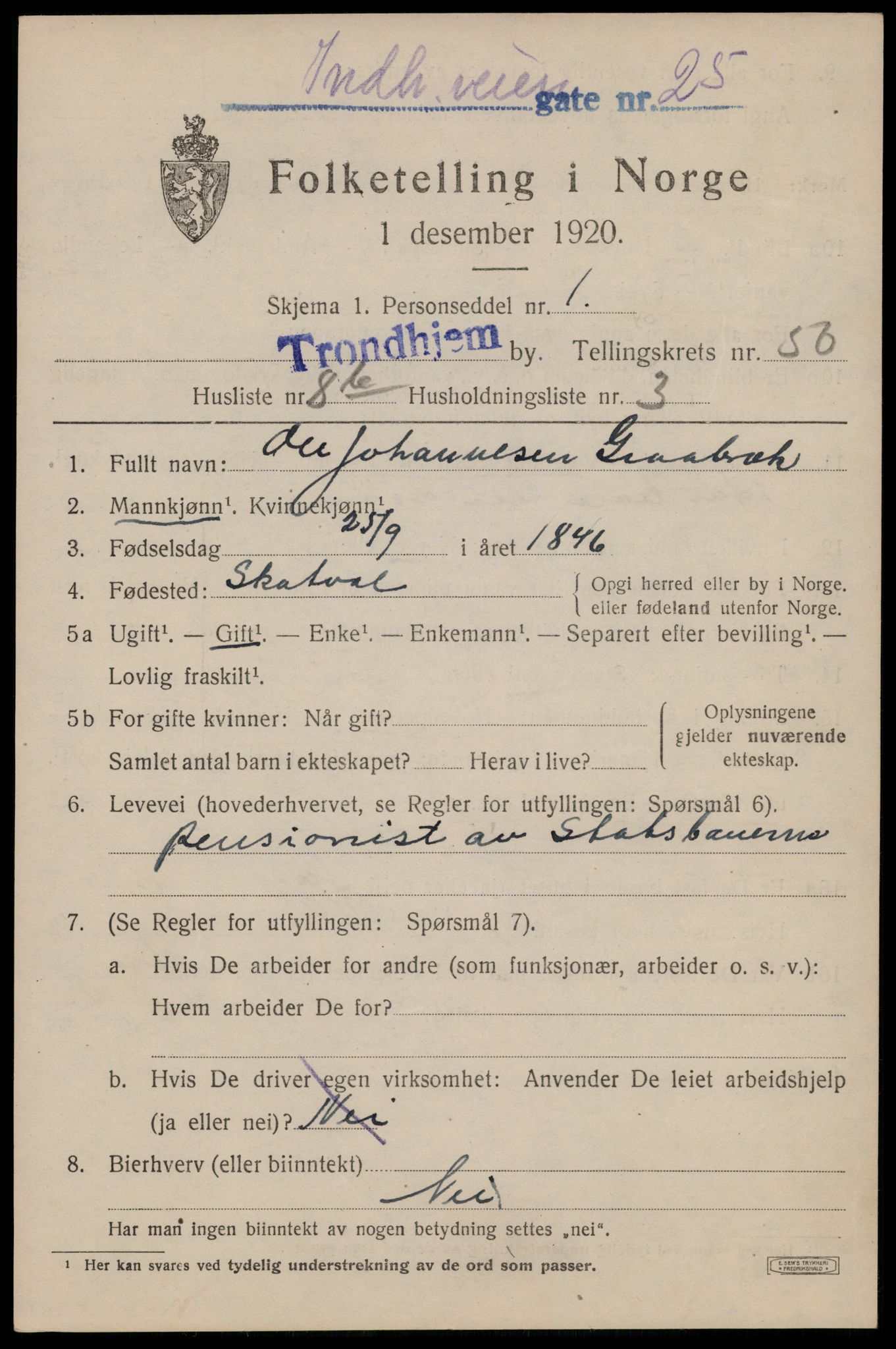 SAT, 1920 census for Trondheim, 1920, p. 113702