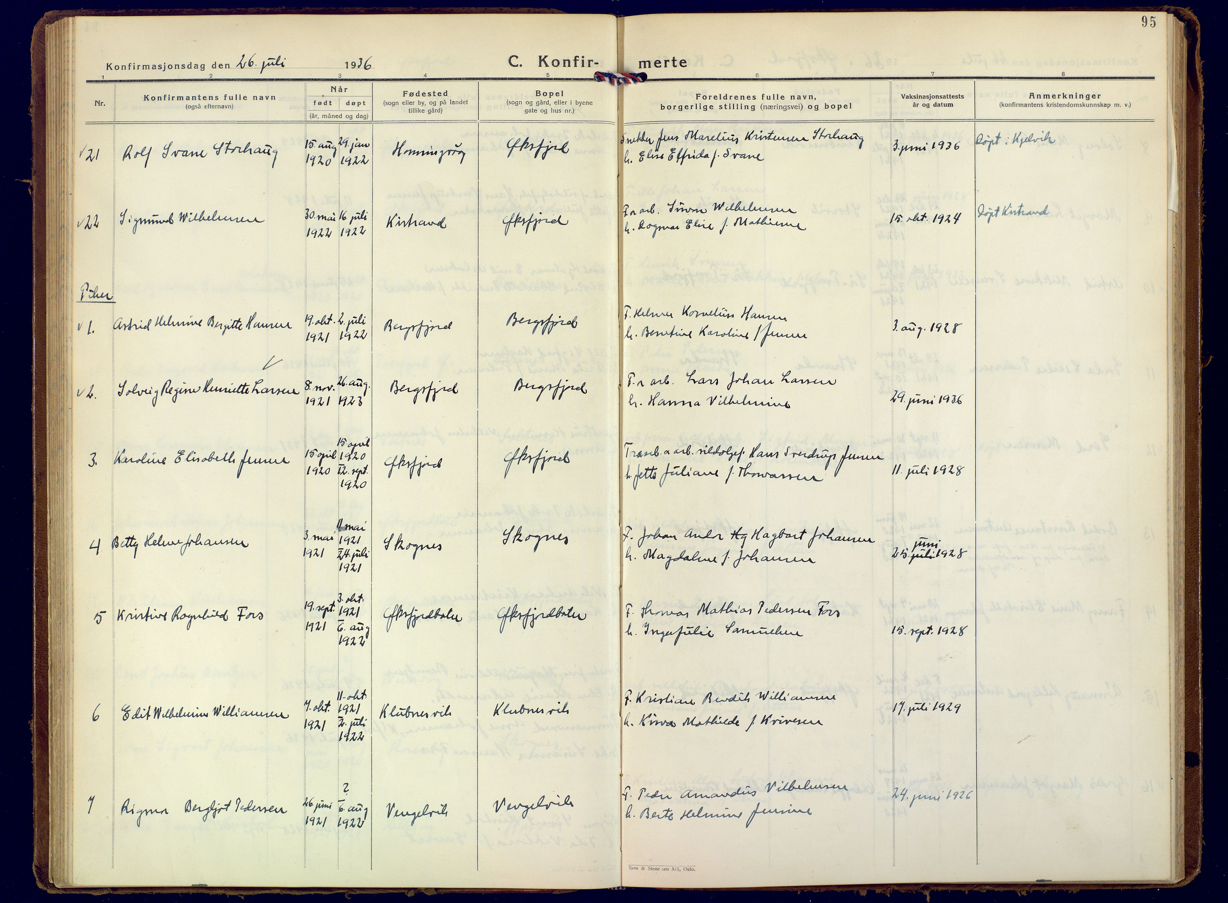 Loppa sokneprestkontor, SATØ/S-1339/H/Ha/L0015kirke: Parish register (official) no. 15, 1933-1941, p. 95