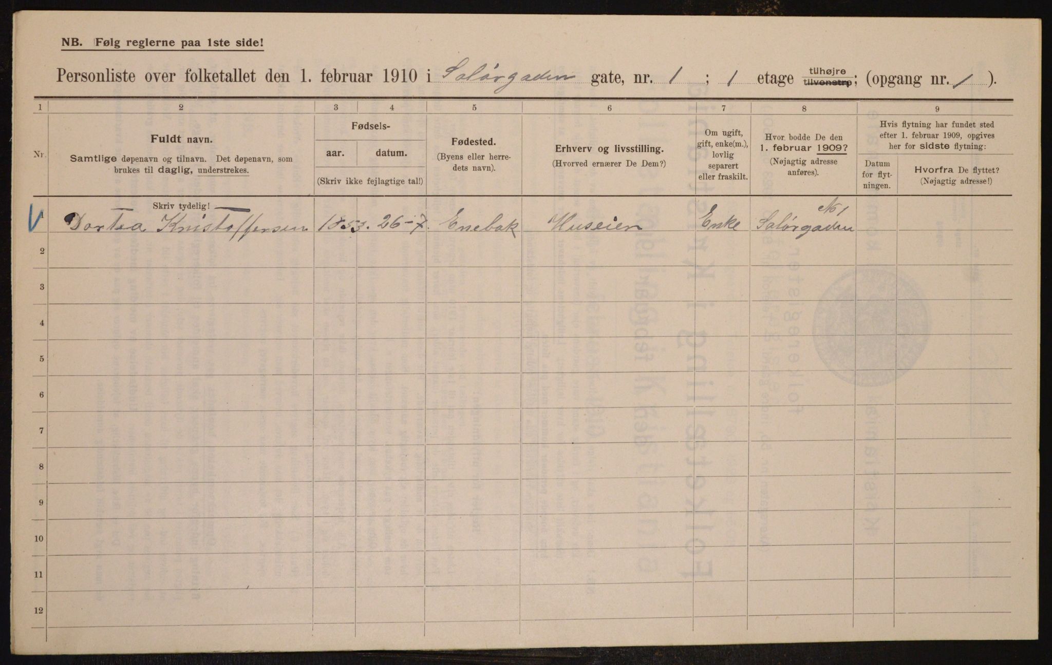 OBA, Municipal Census 1910 for Kristiania, 1910, p. 95026