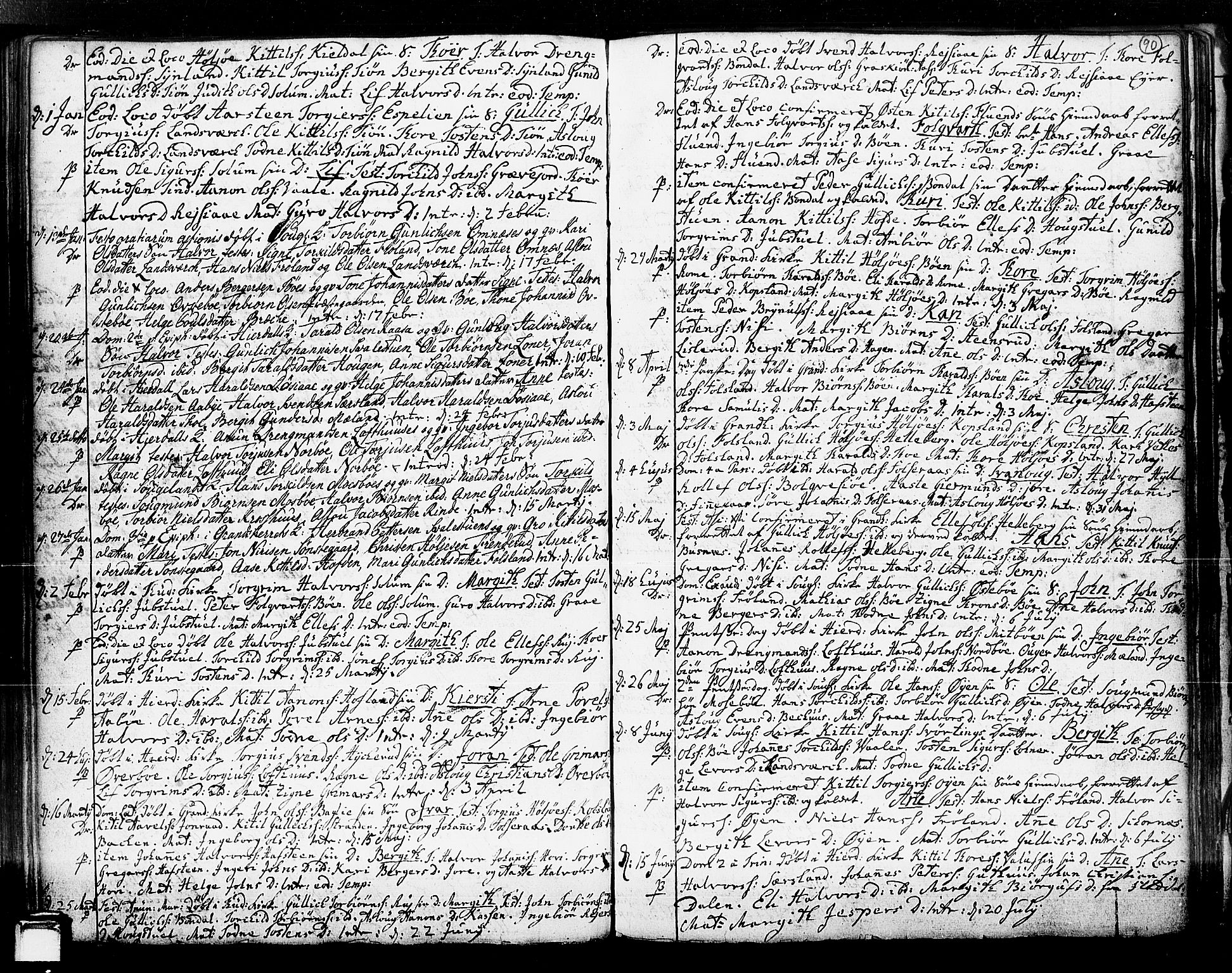 Hjartdal kirkebøker, SAKO/A-270/F/Fa/L0003: Parish register (official) no. I 3, 1727-1775, p. 90