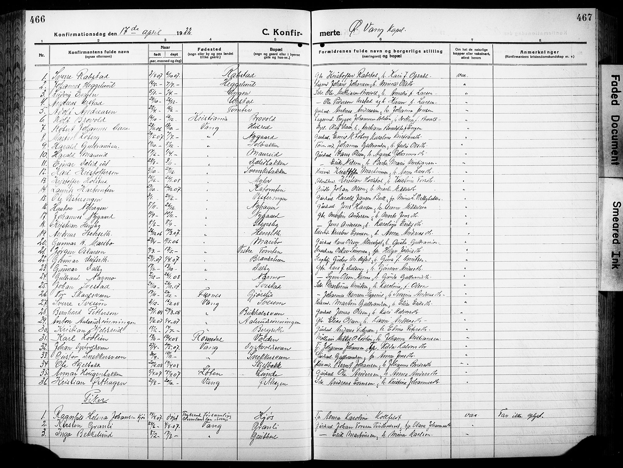 Vang prestekontor, Hedmark, AV/SAH-PREST-008/H/Ha/Hab/L0015: Parish register (copy) no. 15, 1915-1933, p. 466-467