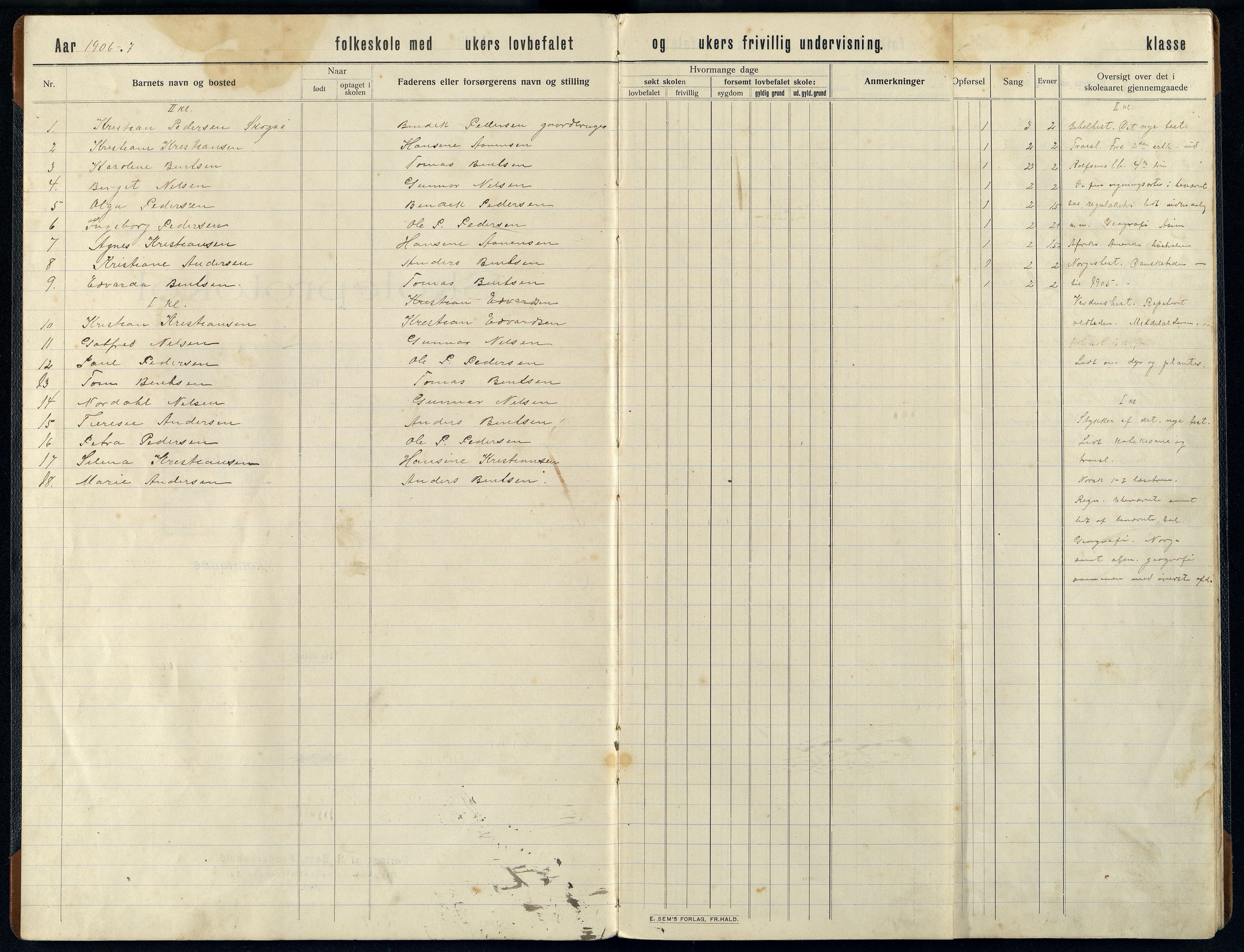 Halse og Harkmark kommune - Skogsøy Skole, ARKSOR/1002HH553/H/L0002: Skoleprotokoll, 1906-1920