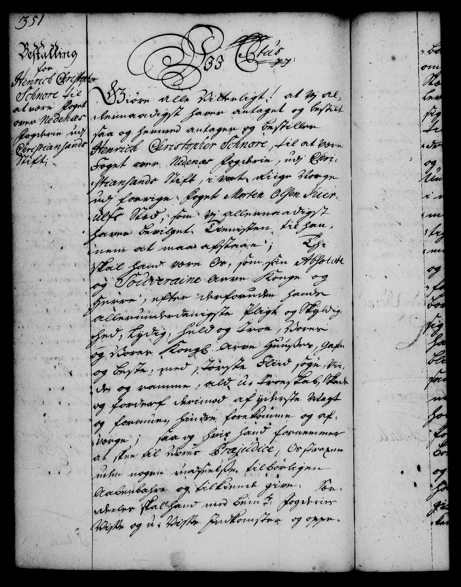 Rentekammeret, Kammerkanselliet, RA/EA-3111/G/Gg/Gge/L0002: Norsk bestallingsprotokoll med register (merket RK 53.26), 1730-1744, p. 351
