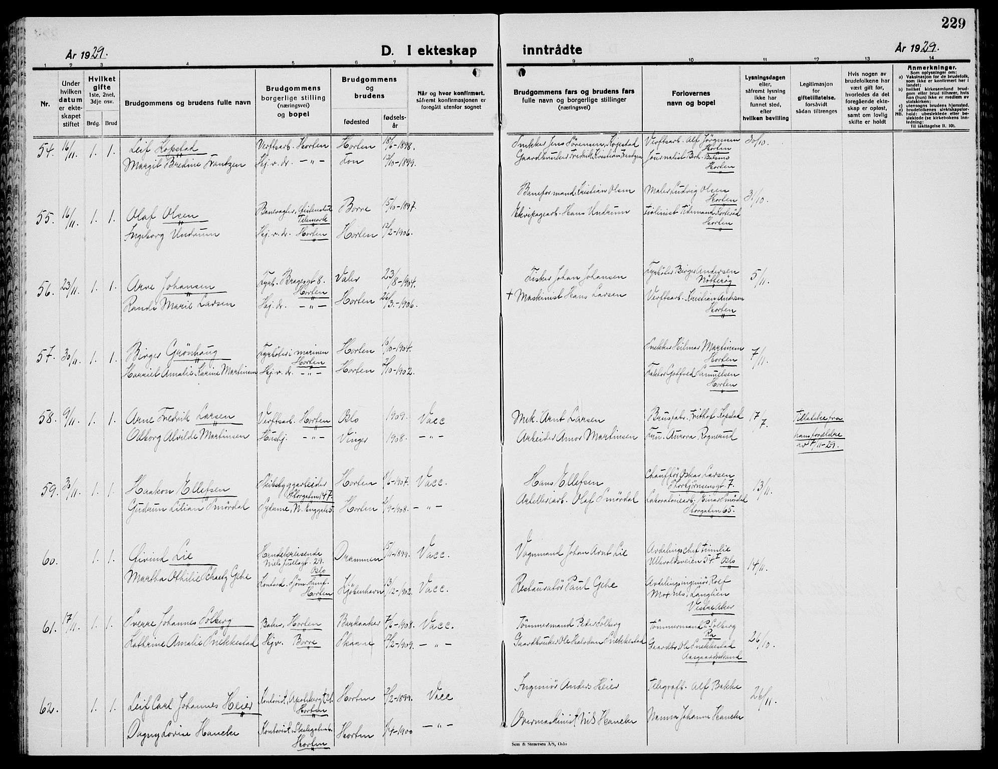 Horten kirkebøker, AV/SAKO-A-348/G/Ga/L0009: Parish register (copy) no. 9, 1926-1936, p. 229