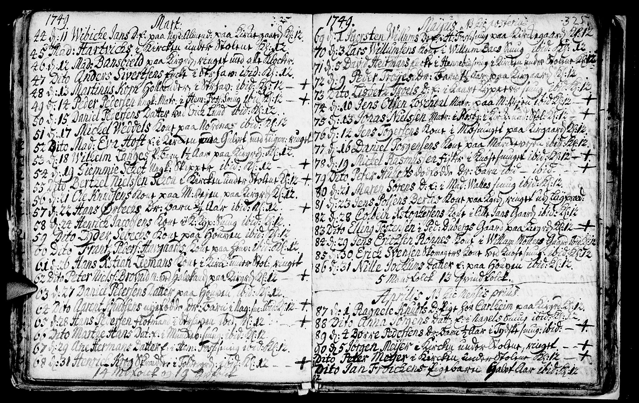 Nykirken Sokneprestembete, SAB/A-77101/H/Haa/L0009: Parish register (official) no. A 9, 1689-1759, p. 325