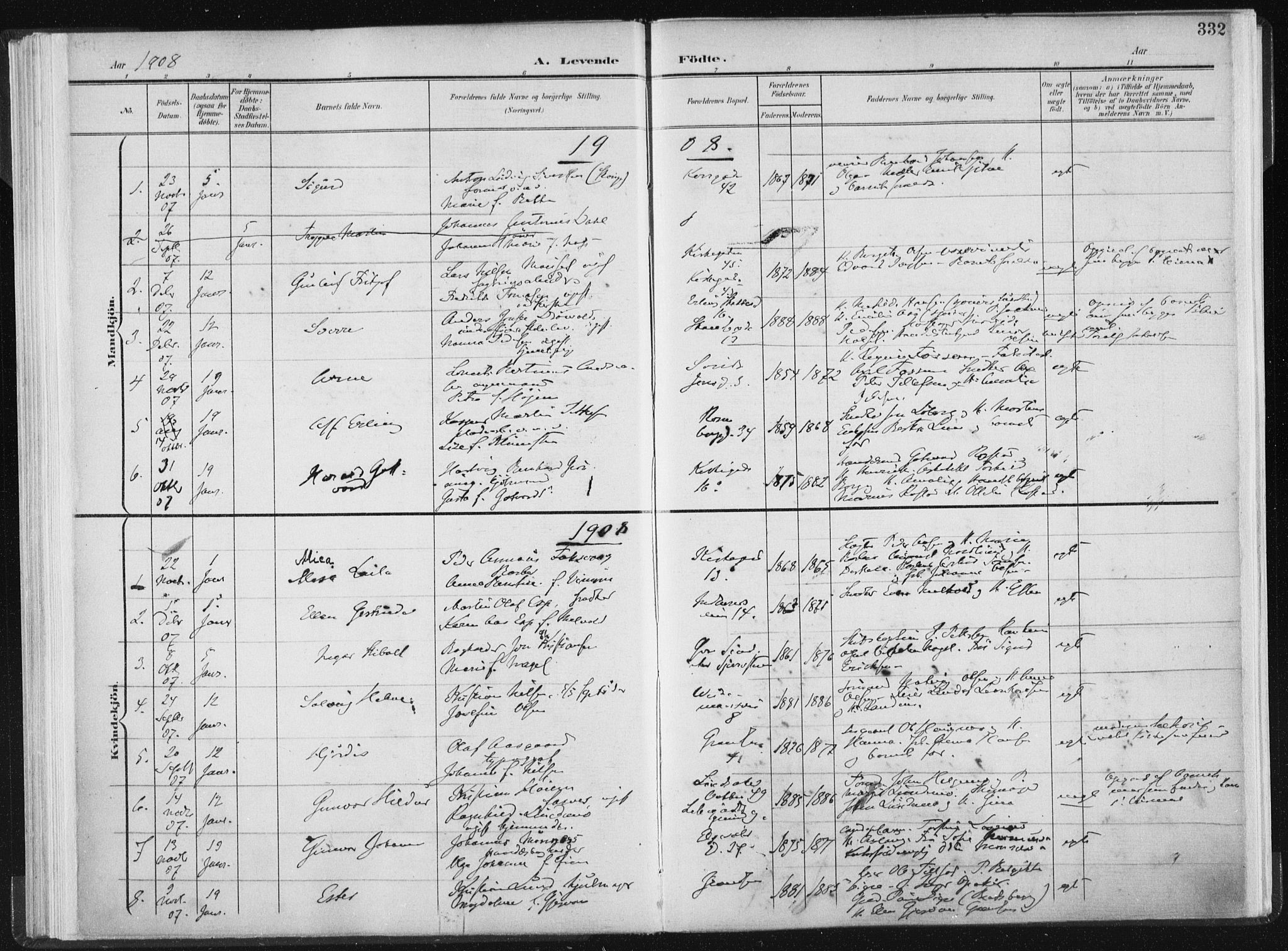 Ministerialprotokoller, klokkerbøker og fødselsregistre - Sør-Trøndelag, SAT/A-1456/604/L0200: Parish register (official) no. 604A20II, 1901-1908, p. 332