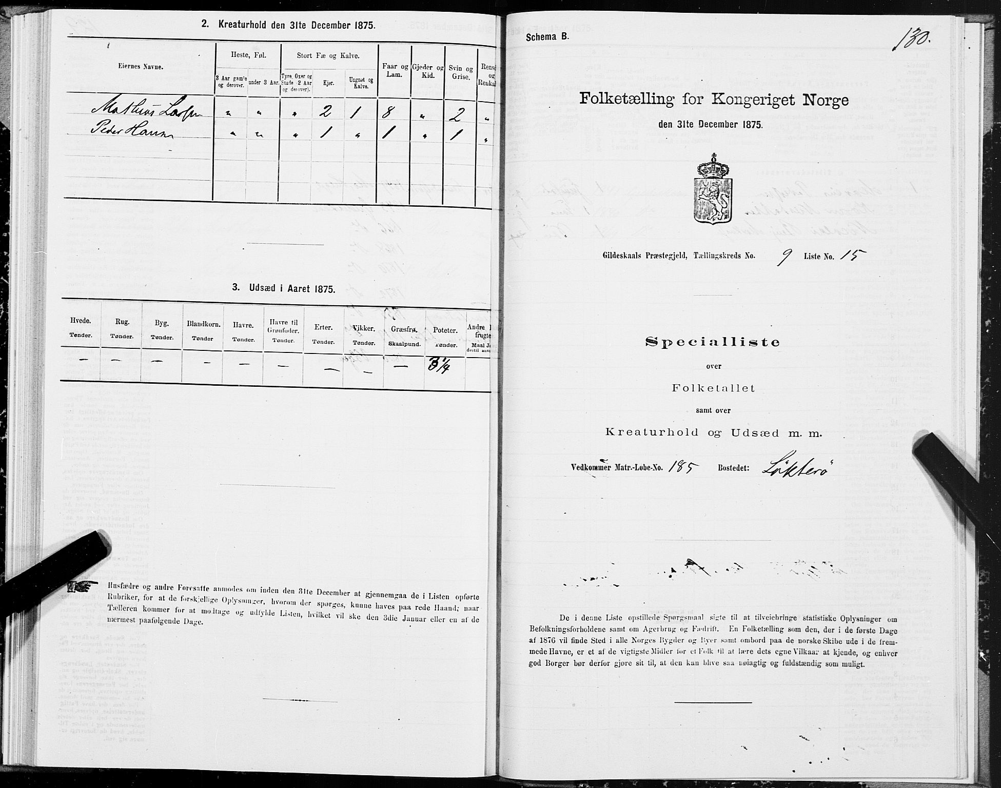 SAT, 1875 census for 1838P Gildeskål, 1875, p. 4130