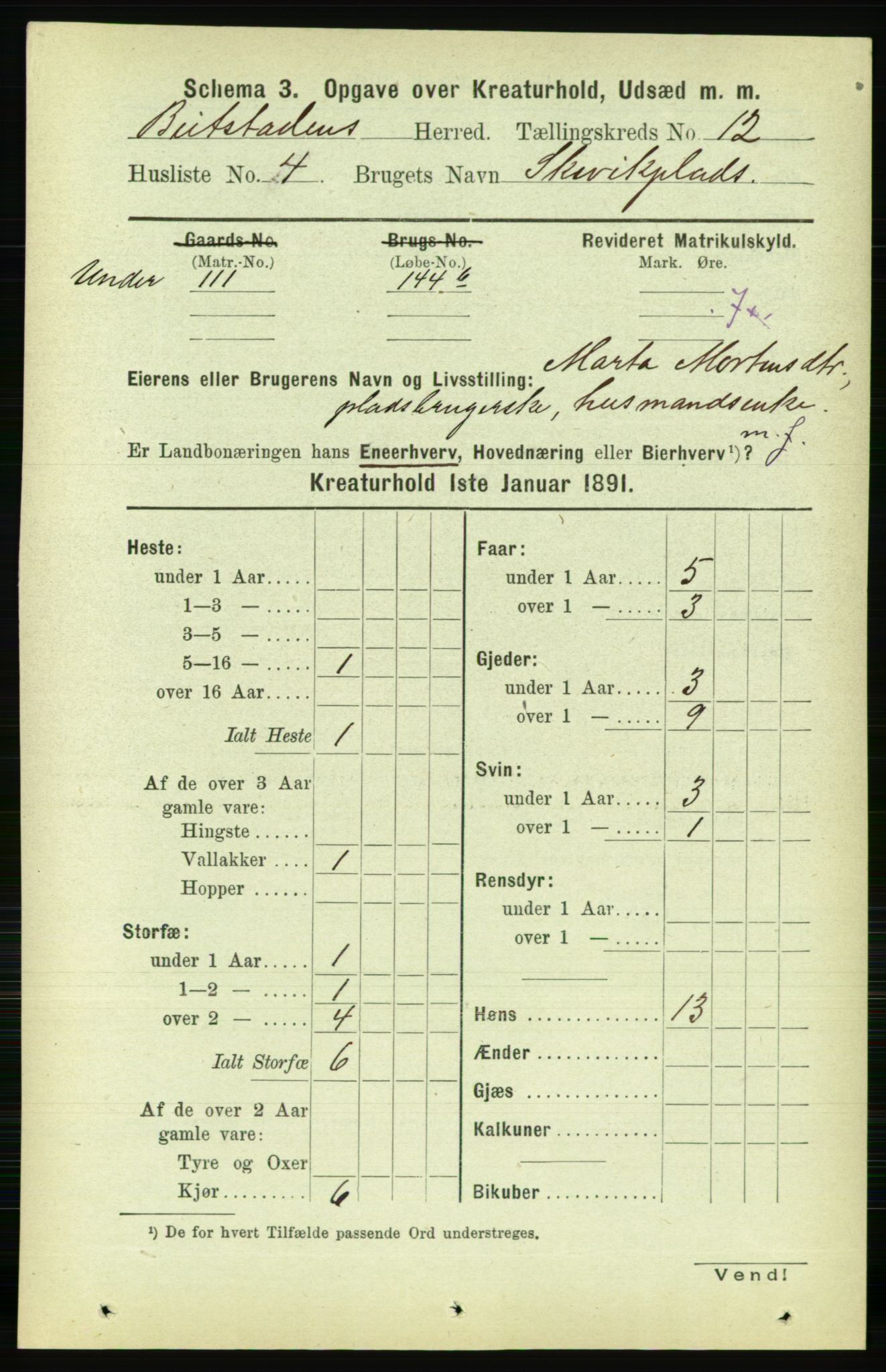 RA, 1891 census for 1727 Beitstad, 1891, p. 6395