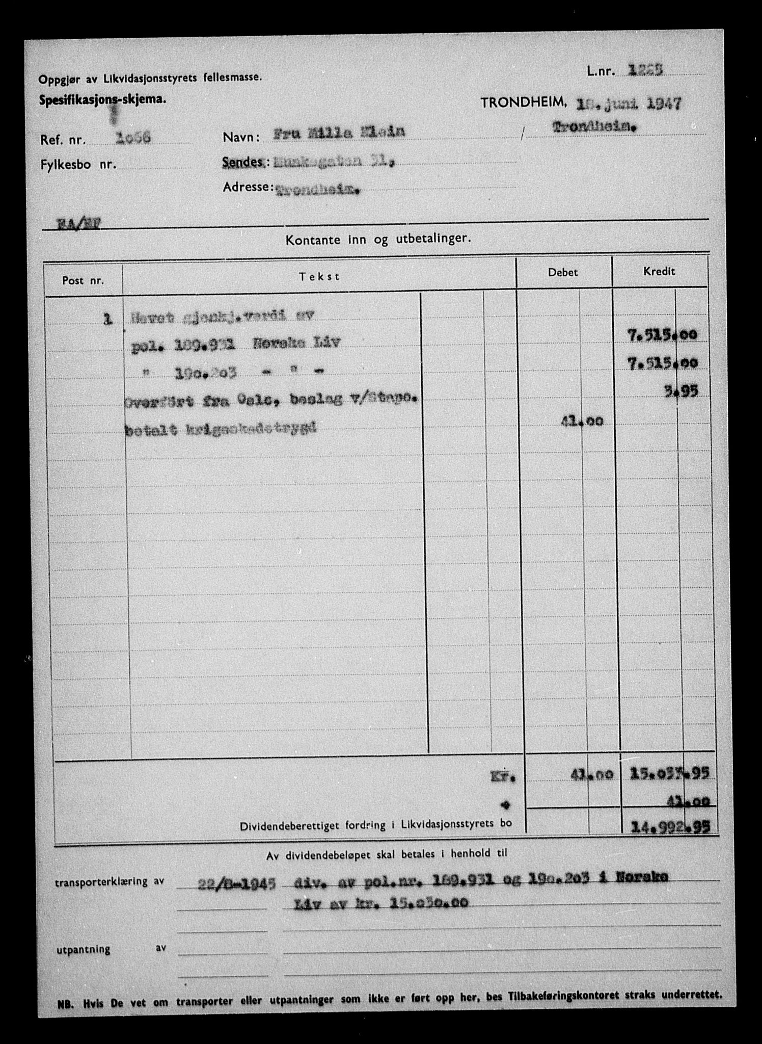 Justisdepartementet, Tilbakeføringskontoret for inndratte formuer, AV/RA-S-1564/H/Hc/Hca/L0902: --, 1945-1947, p. 159