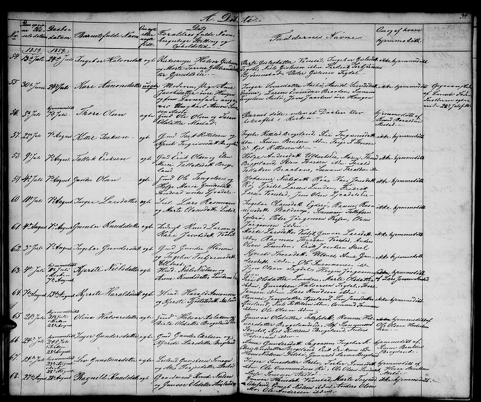 Gjerstad sokneprestkontor, AV/SAK-1111-0014/F/Fb/Fba/L0005: Parish register (copy) no. B 5, 1853-1867, p. 34