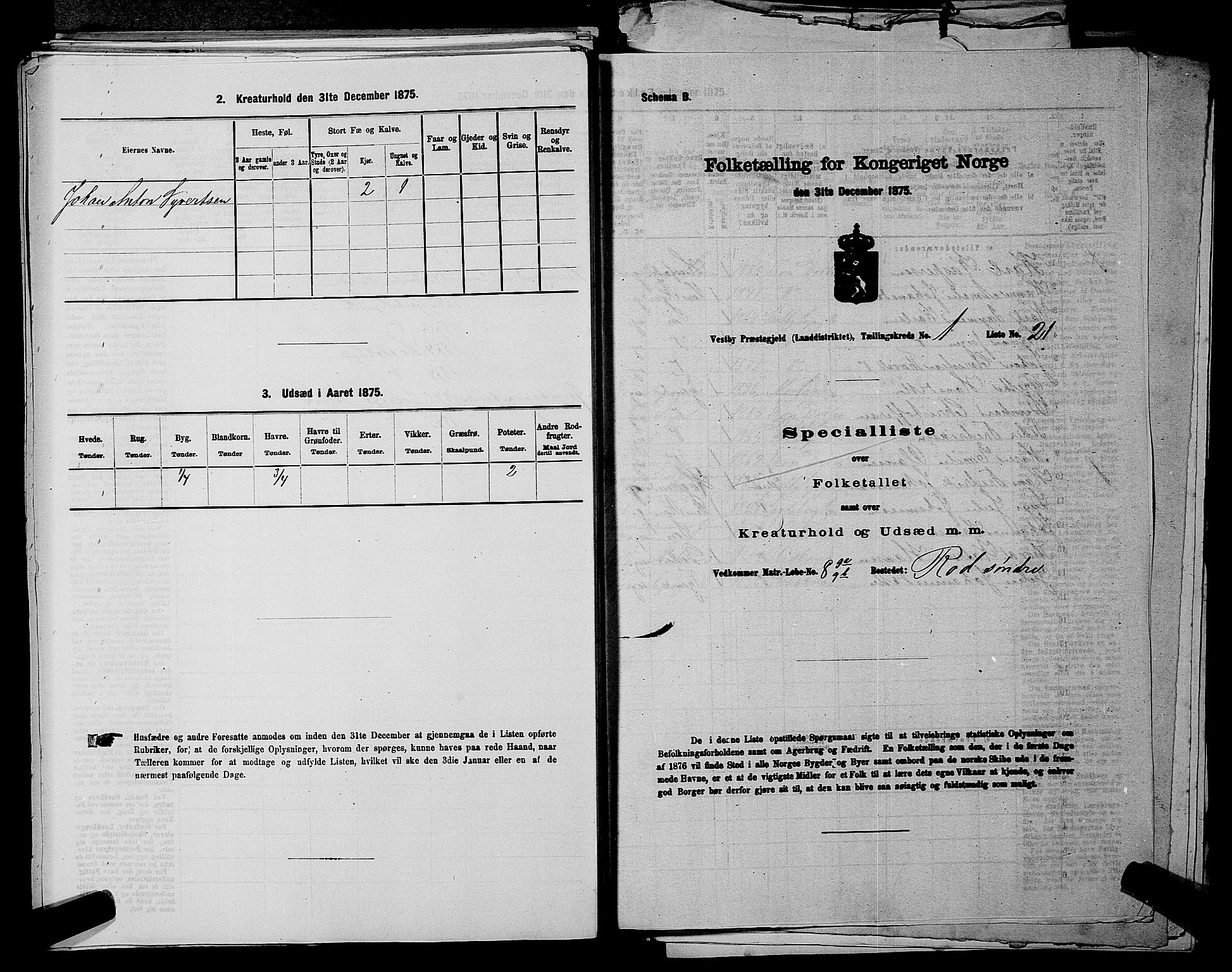 RA, 1875 census for 0211L Vestby/Vestby, Garder og Såner, 1875, p. 197