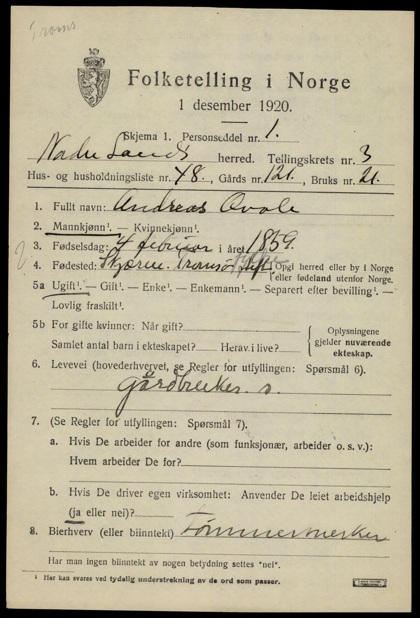 SAH, 1920 census for Nordre Land, 1920, p. 2948