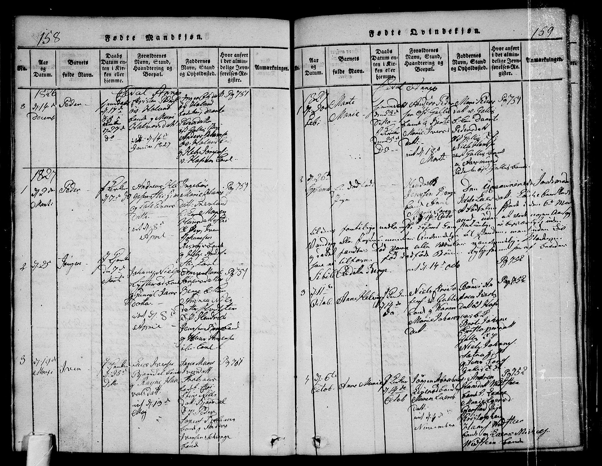 Andebu kirkebøker, AV/SAKO-A-336/G/Ga/L0002: Parish register (copy) no. I 2 /3, 1823-1832, p. 158-159