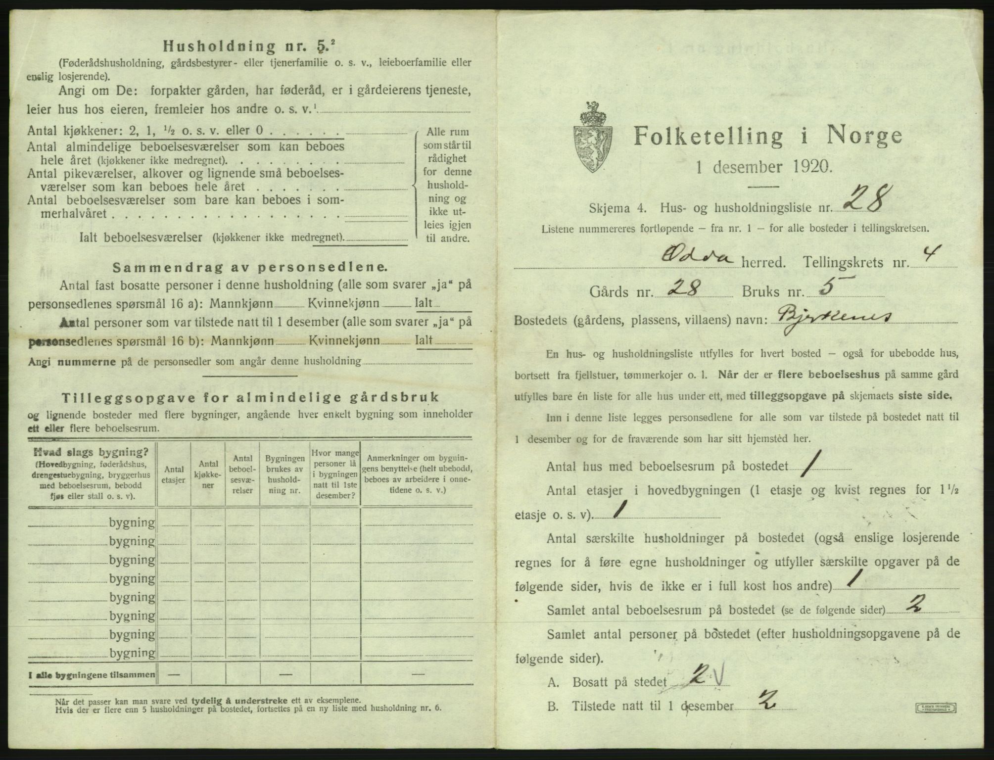 SAB, 1920 census for Odda, 1920, p. 348