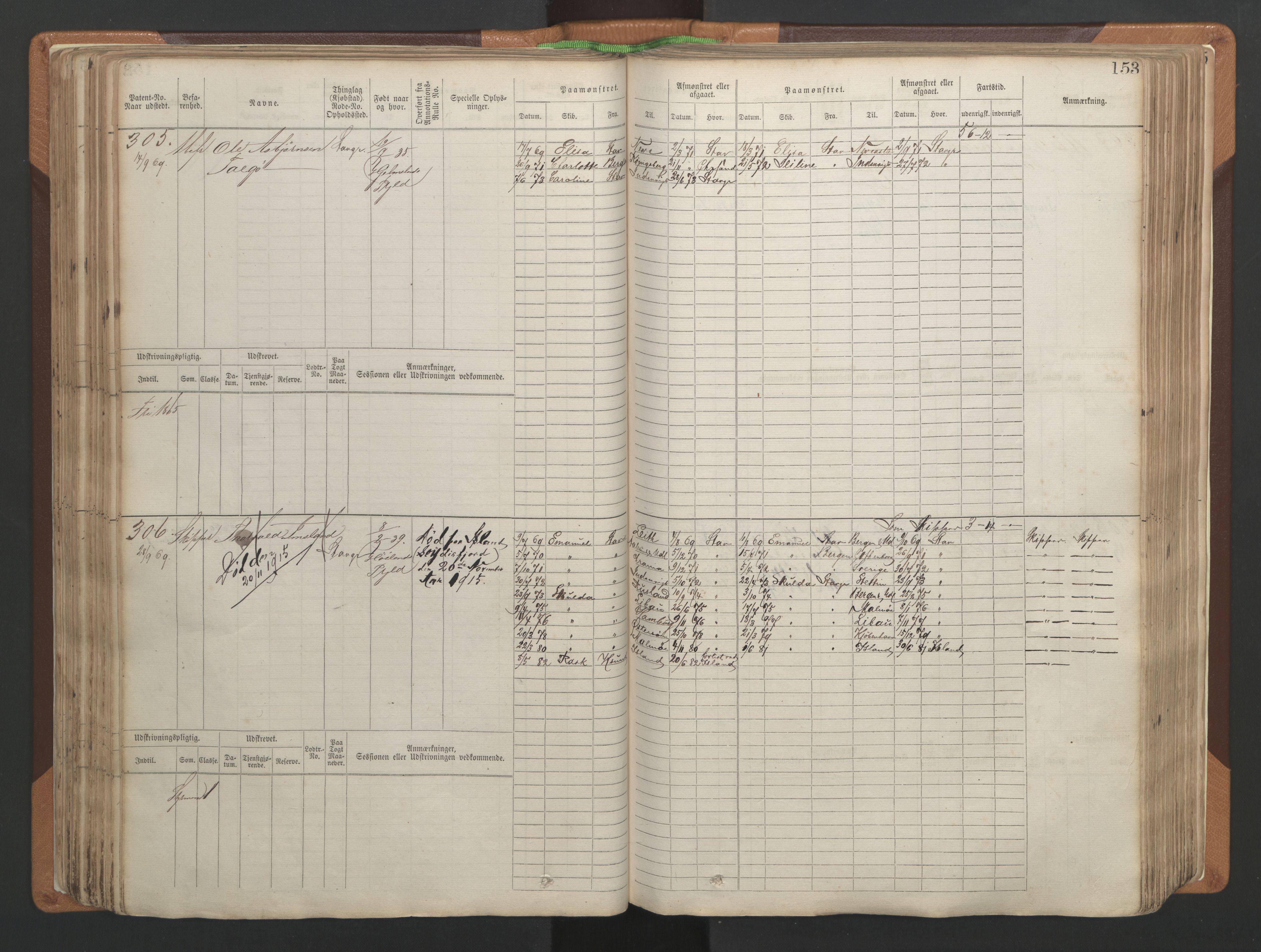 Stavanger sjømannskontor, SAST/A-102006/F/Fb/Fbb/L0004: Sjøfartshovedrulle, patentnr. 1-792 (del 1), 1869-1880, p. 157