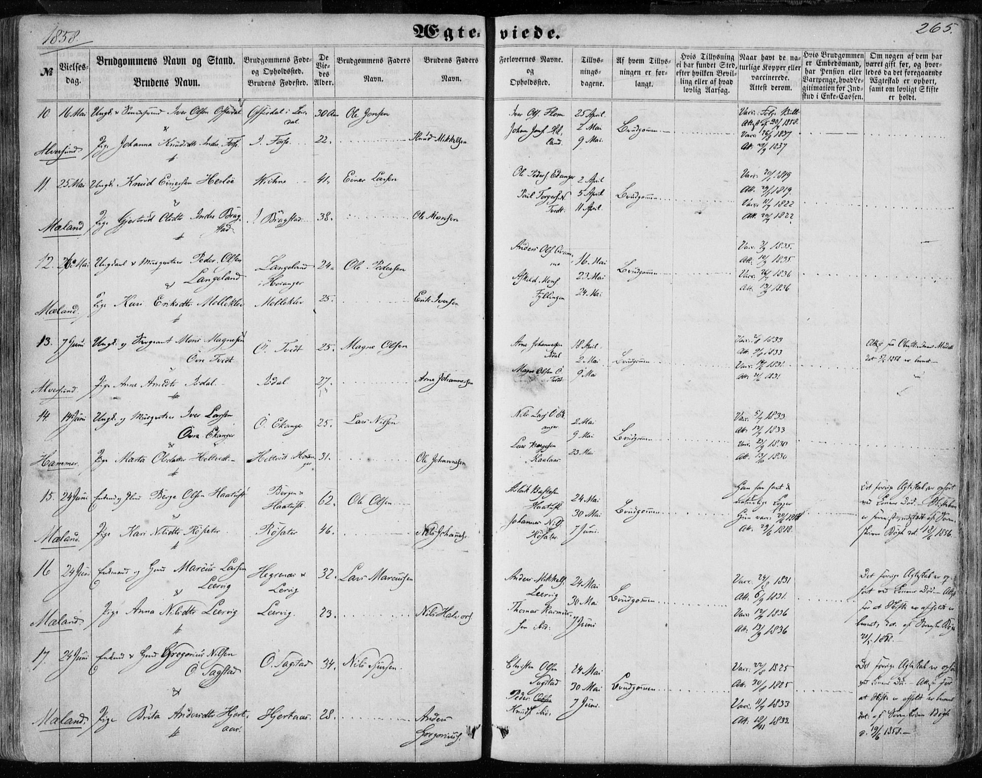 Hamre sokneprestembete, SAB/A-75501/H/Ha/Haa/Haaa/L0014: Parish register (official) no. A 14, 1858-1872, p. 265