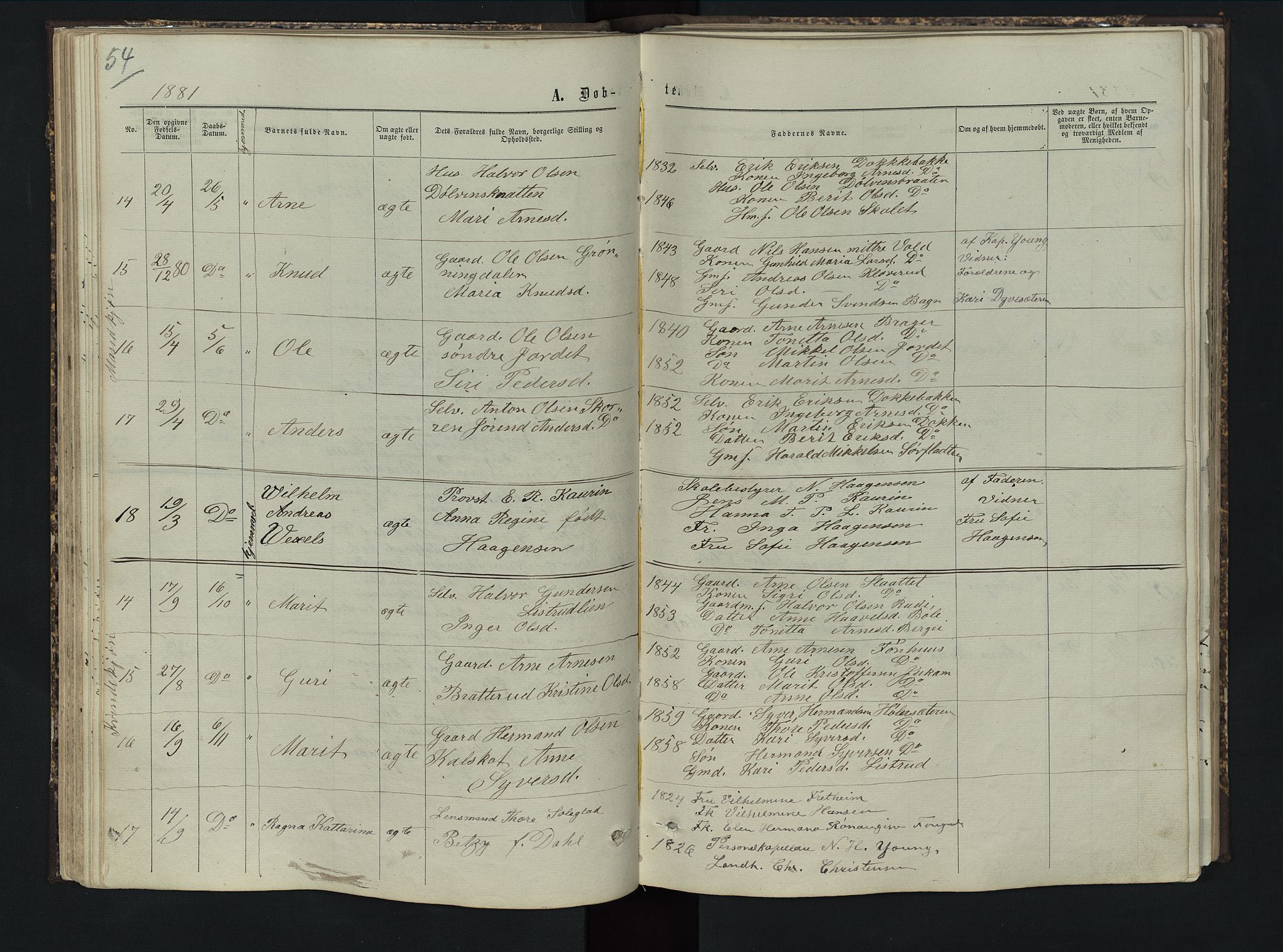 Sør-Aurdal prestekontor, AV/SAH-PREST-128/H/Ha/Hab/L0005: Parish register (copy) no. 5, 1866-1893, p. 54