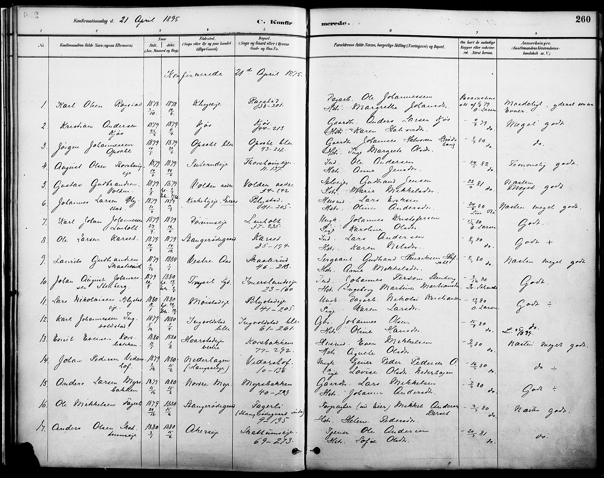 Vang prestekontor, Hedmark, SAH/PREST-008/H/Ha/Haa/L0019A: Parish register (official) no. 19, 1886-1900, p. 260