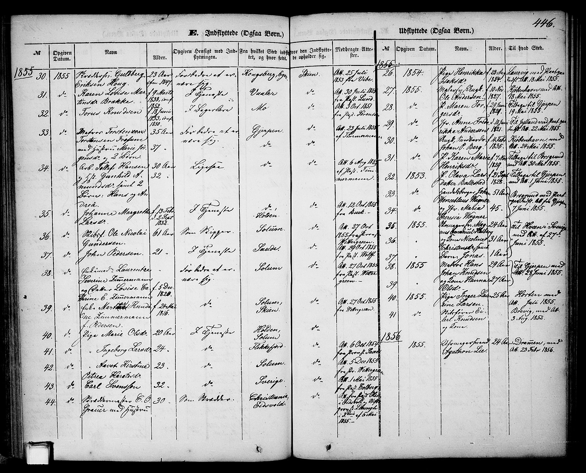 Skien kirkebøker, SAKO/A-302/G/Ga/L0004: Parish register (copy) no. 4, 1843-1867, p. 446