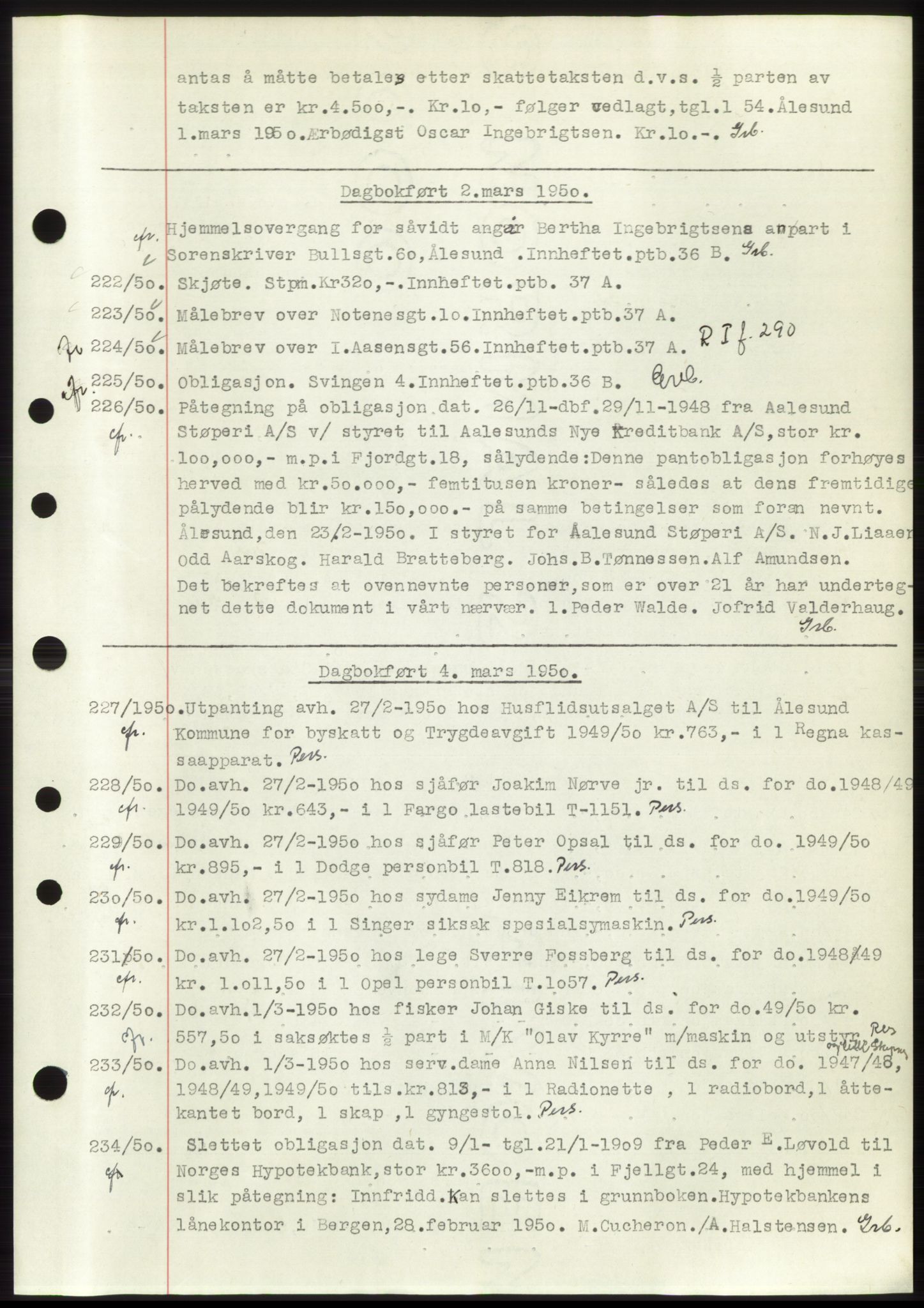 Ålesund byfogd, AV/SAT-A-4384: Mortgage book no. C34-35, 1946-1950, Diary no: : 222/1950