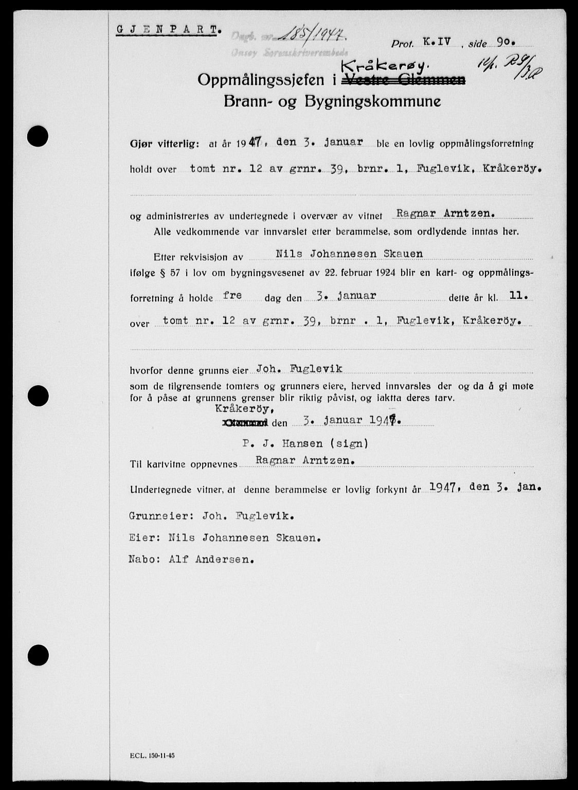 Onsøy sorenskriveri, SAO/A-10474/G/Ga/Gab/L0018: Mortgage book no. II A-18, 1946-1947, Diary no: : 185/1947