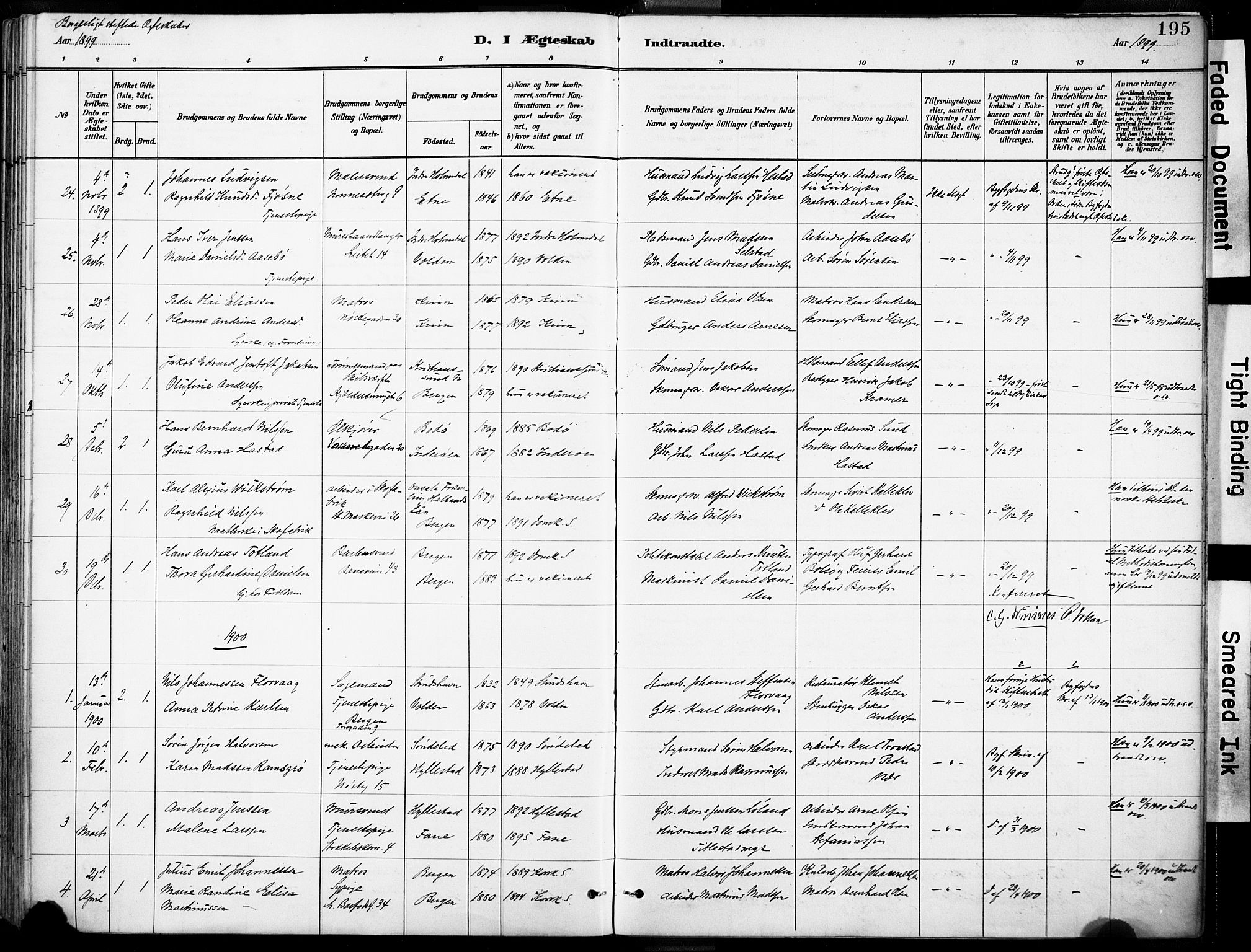 Domkirken sokneprestembete, SAB/A-74801/H/Haa/L0037: Parish register (official) no. D 4, 1880-1907, p. 195