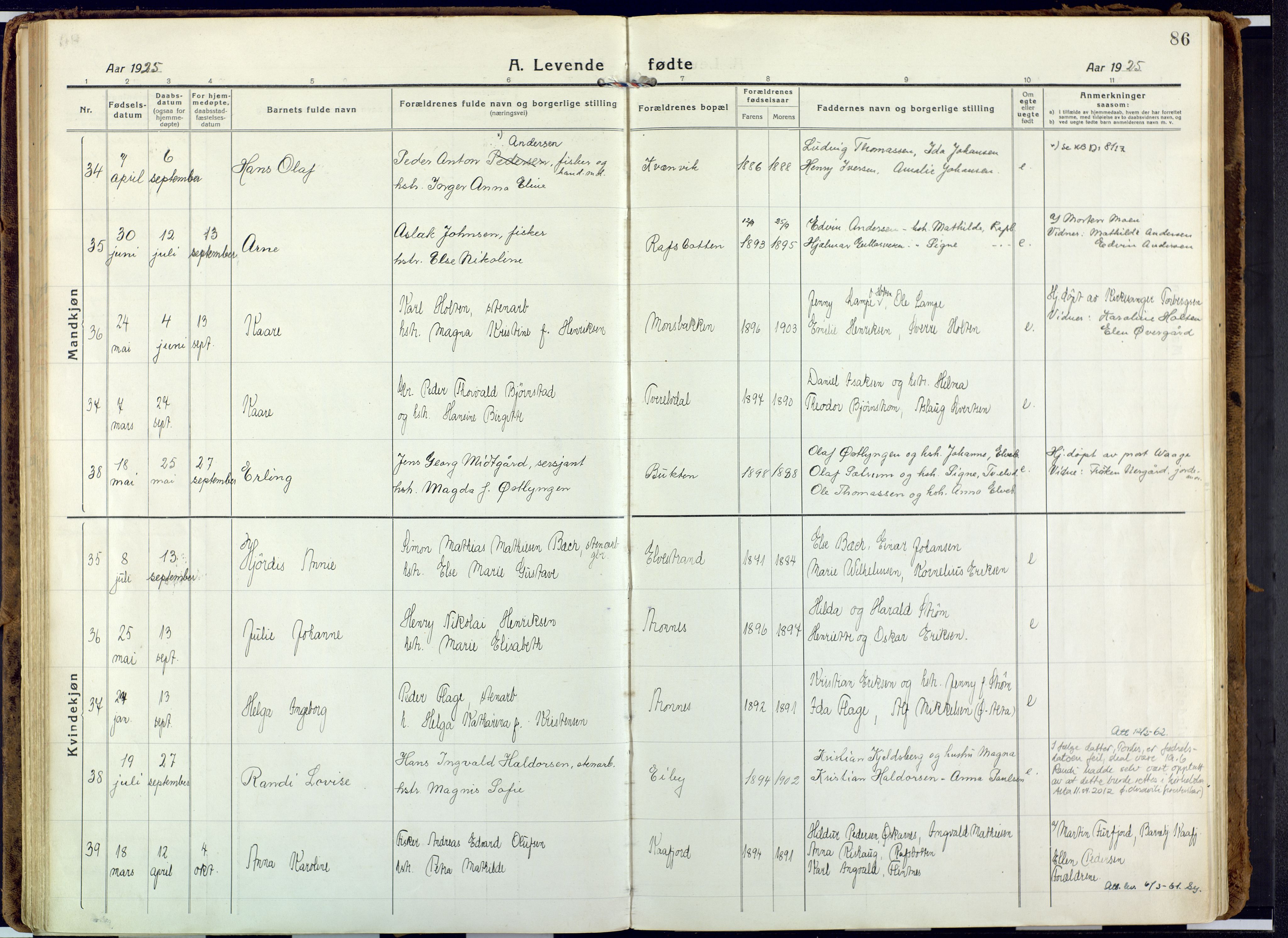 Alta sokneprestkontor, AV/SATØ-S-1338/H/Ha: Parish register (official) no. 6, 1918-1931, p. 86