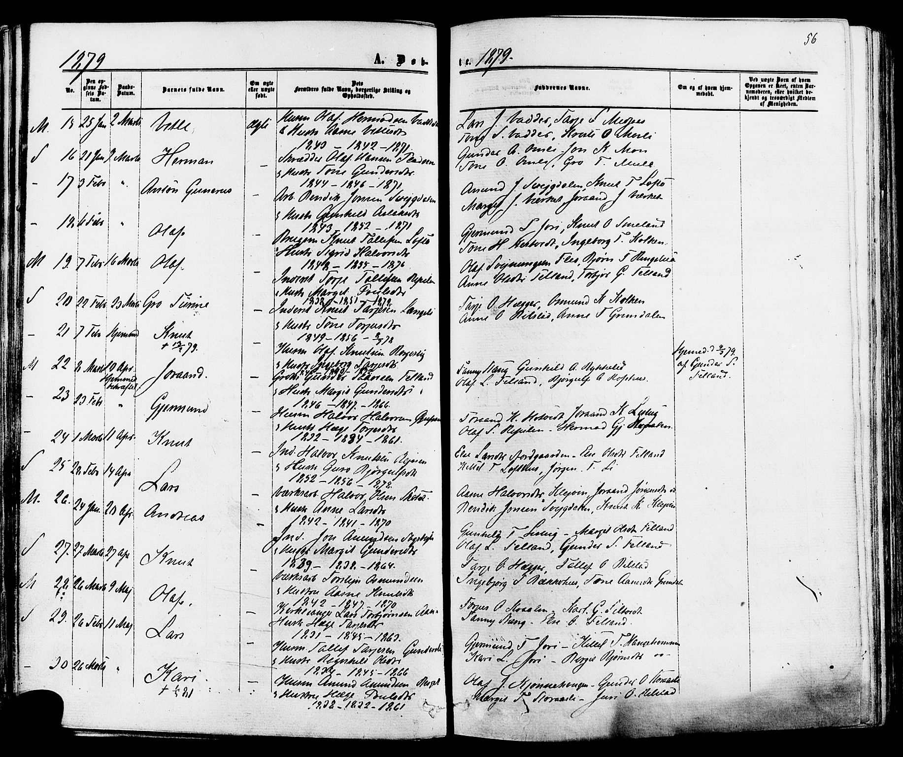 Mo kirkebøker, AV/SAKO-A-286/F/Fa/L0006: Parish register (official) no. I 6, 1865-1885, p. 56