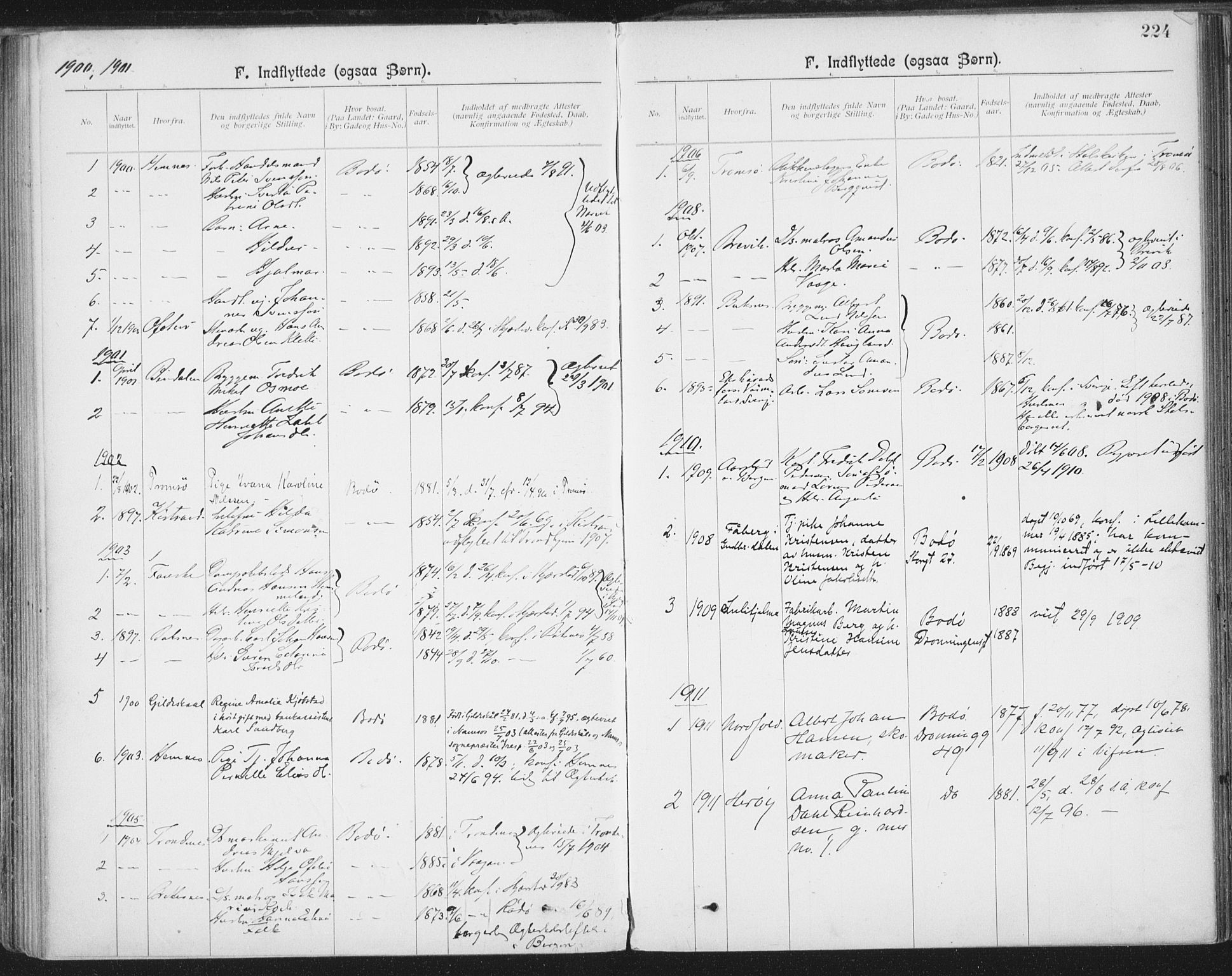 Ministerialprotokoller, klokkerbøker og fødselsregistre - Nordland, SAT/A-1459/801/L0012: Parish register (official) no. 801A12, 1900-1916, p. 224