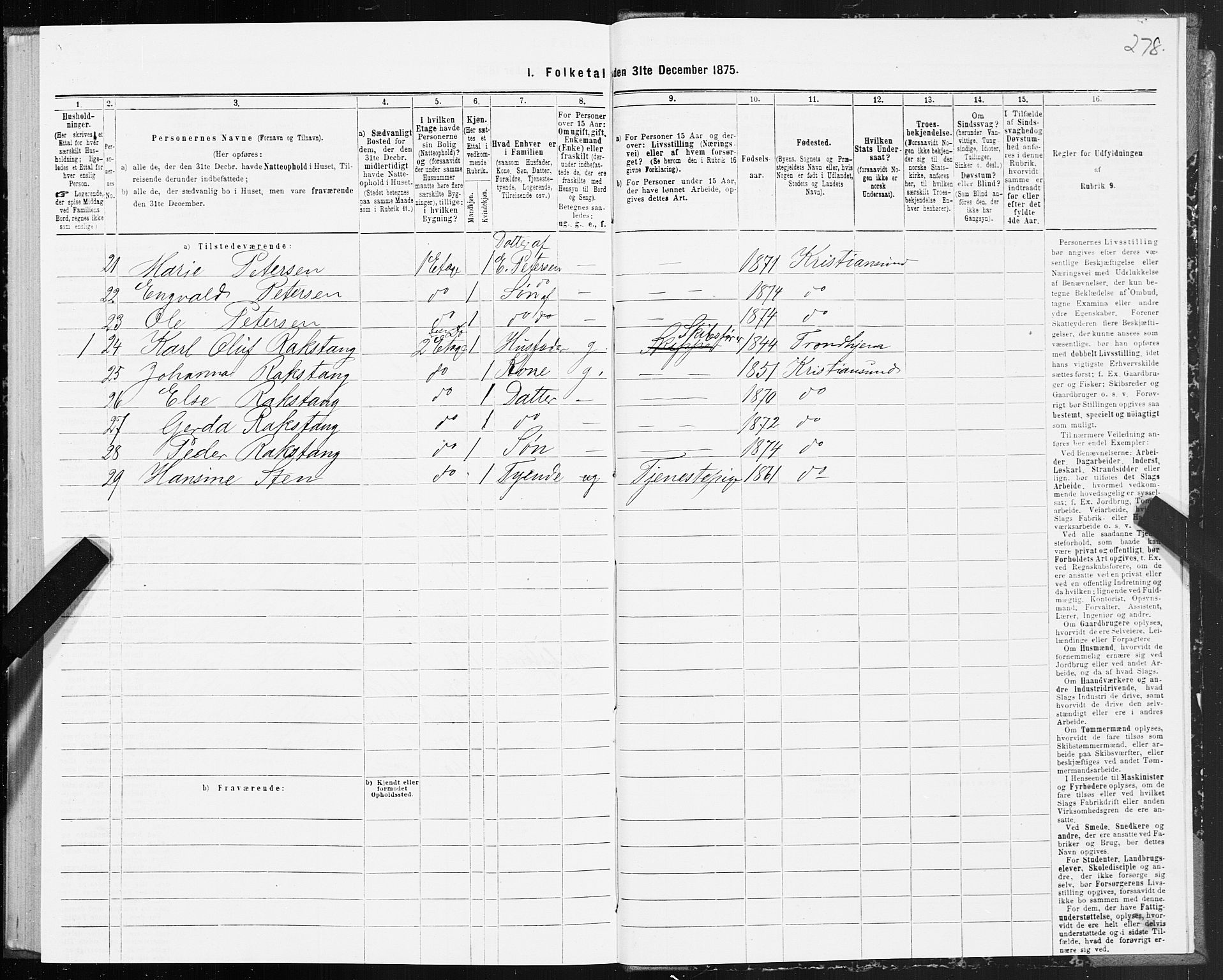 SAT, 1875 census for 1503B Kristiansund/Kristiansund, 1875, p. 4278