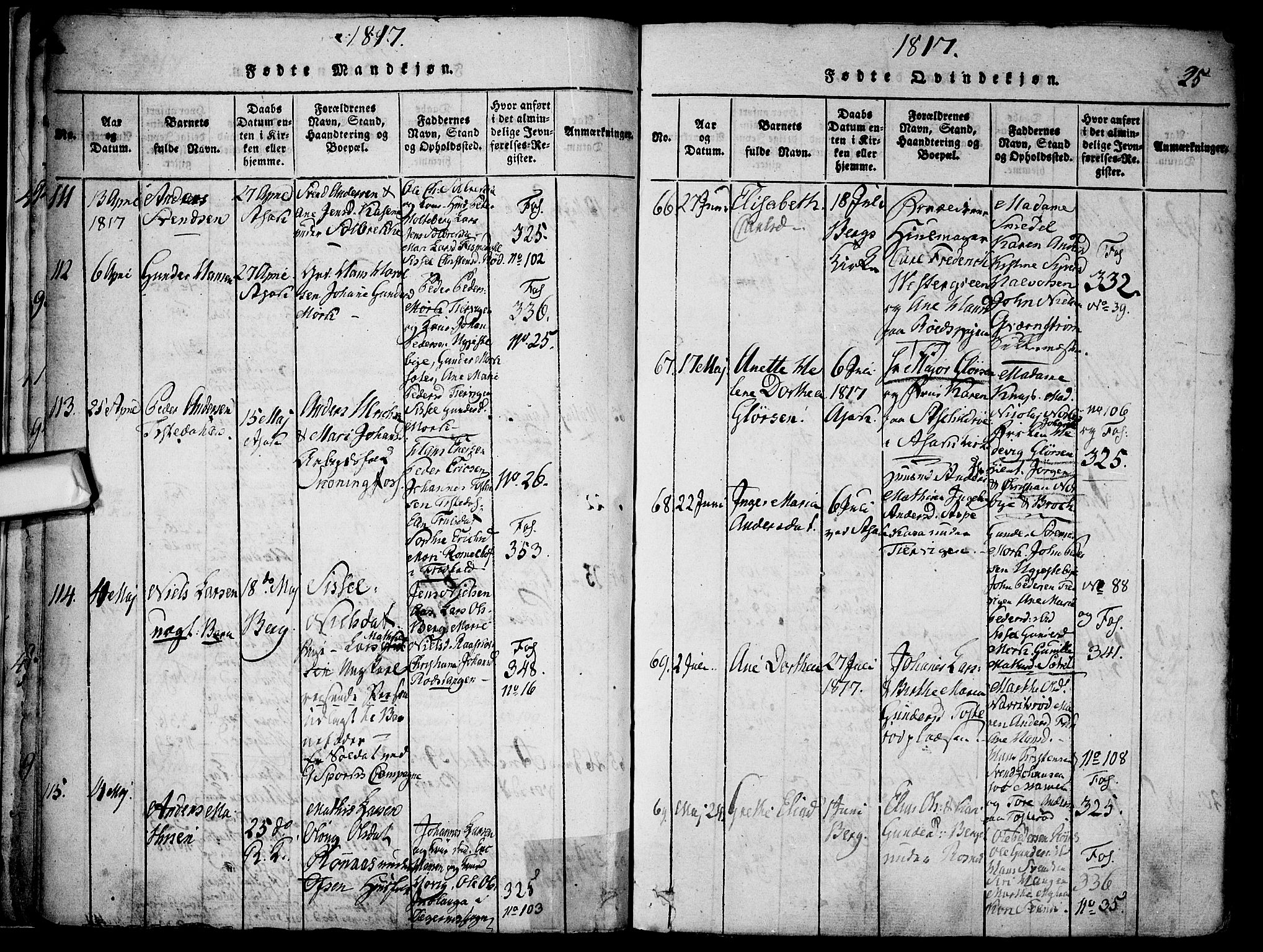 Berg prestekontor Kirkebøker, AV/SAO-A-10902/F/Fa/L0002: Parish register (official) no. I 2, 1815-1831, p. 25