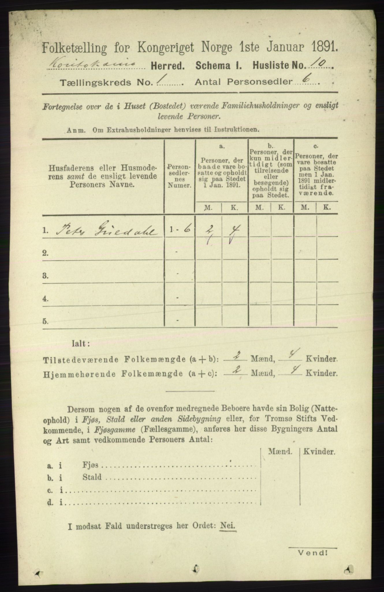 RA, 1891 census for 2011 Kautokeino, 1891, p. 23