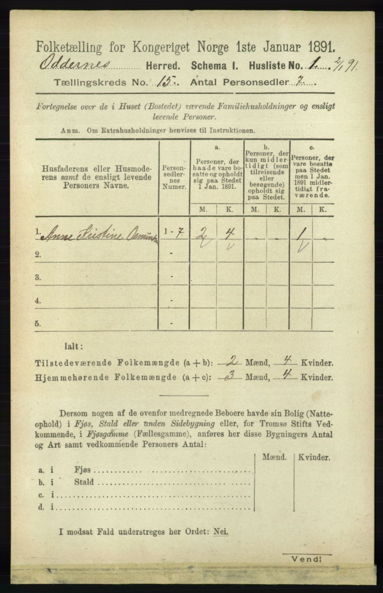 RA, 1891 census for 1012 Oddernes, 1891, p. 5010
