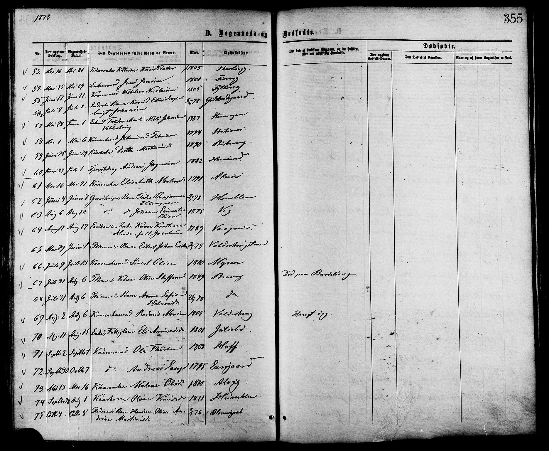 Ministerialprotokoller, klokkerbøker og fødselsregistre - Møre og Romsdal, AV/SAT-A-1454/528/L0399: Parish register (official) no. 528A10, 1864-1879, p. 355