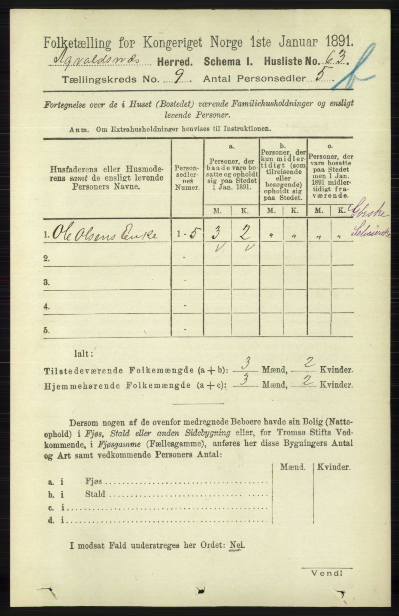 RA, 1891 census for 1147 Avaldsnes, 1891, p. 4953