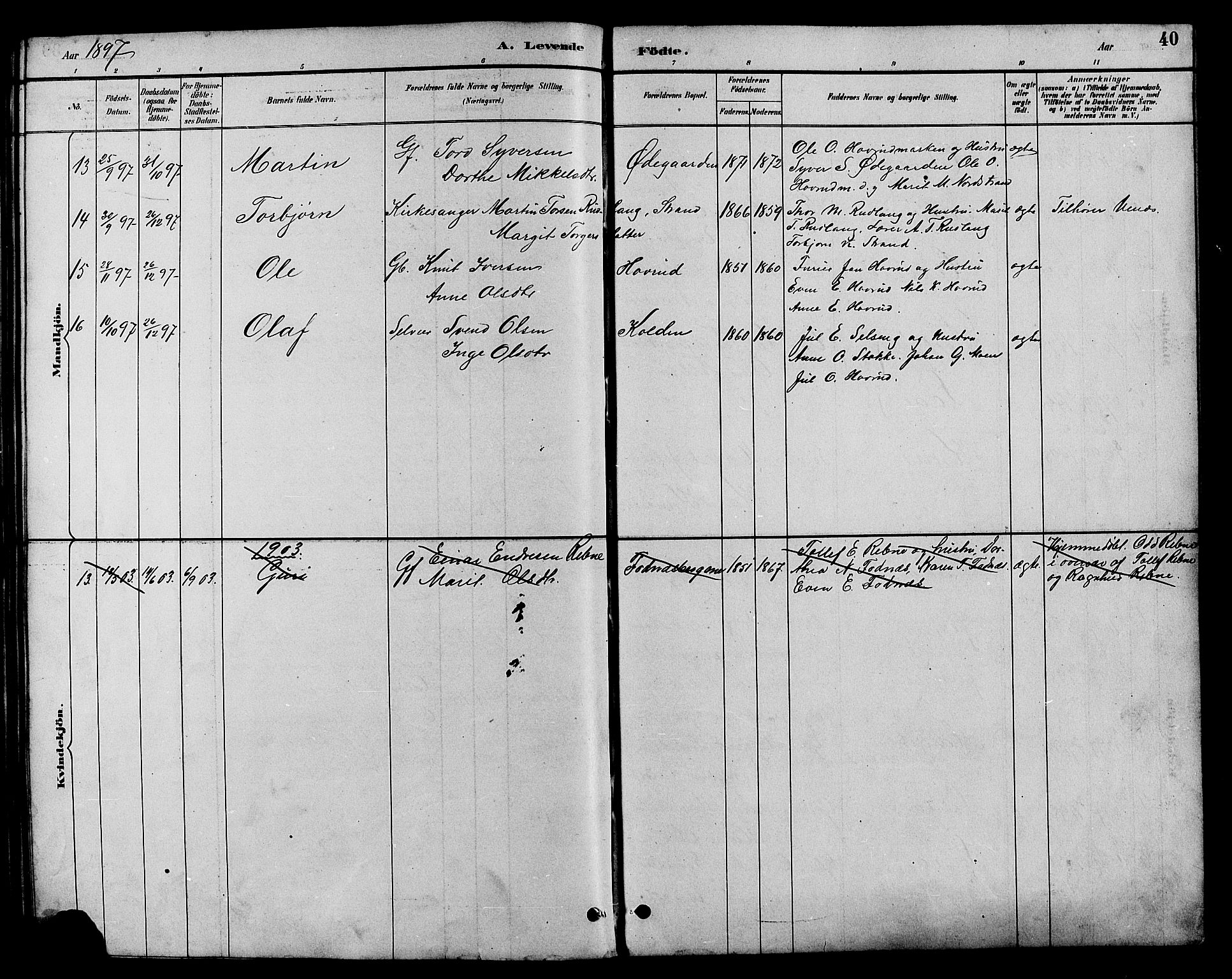 Nord-Aurdal prestekontor, SAH/PREST-132/H/Ha/Hab/L0007: Parish register (copy) no. 7, 1883-1910, p. 40