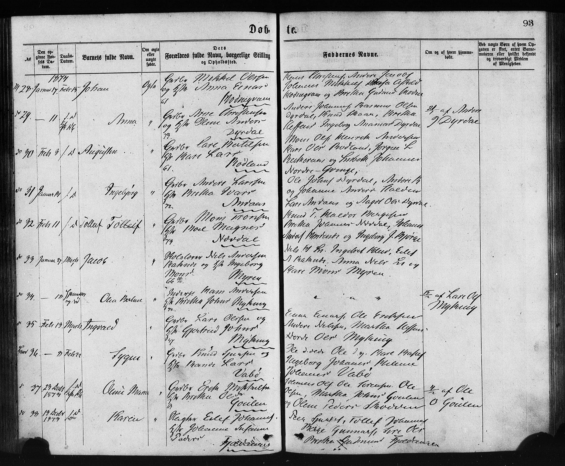 Lindås Sokneprestembete, SAB/A-76701/H/Haa: Parish register (official) no. A 18, 1869-1885, p. 93