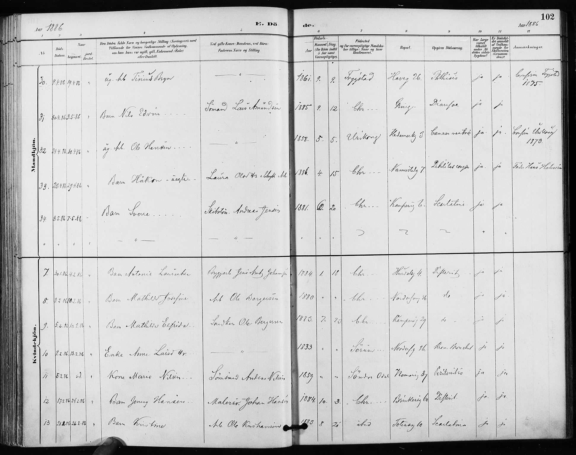 Kampen prestekontor Kirkebøker, AV/SAO-A-10853/F/Fa/L0004: Parish register (official) no. I 4, 1885-1892, p. 102