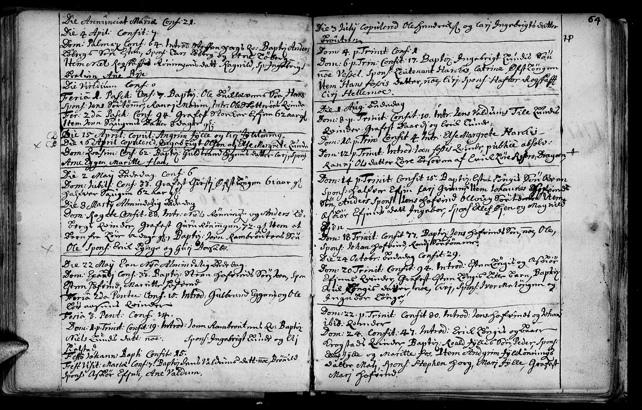 Ministerialprotokoller, klokkerbøker og fødselsregistre - Sør-Trøndelag, SAT/A-1456/692/L1101: Parish register (official) no. 692A01, 1690-1746, p. 64