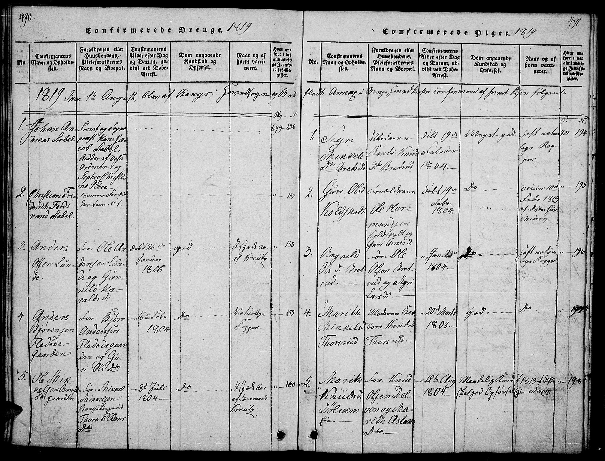 Sør-Aurdal prestekontor, AV/SAH-PREST-128/H/Ha/Hab/L0001: Parish register (copy) no. 1, 1815-1826, p. 490-491