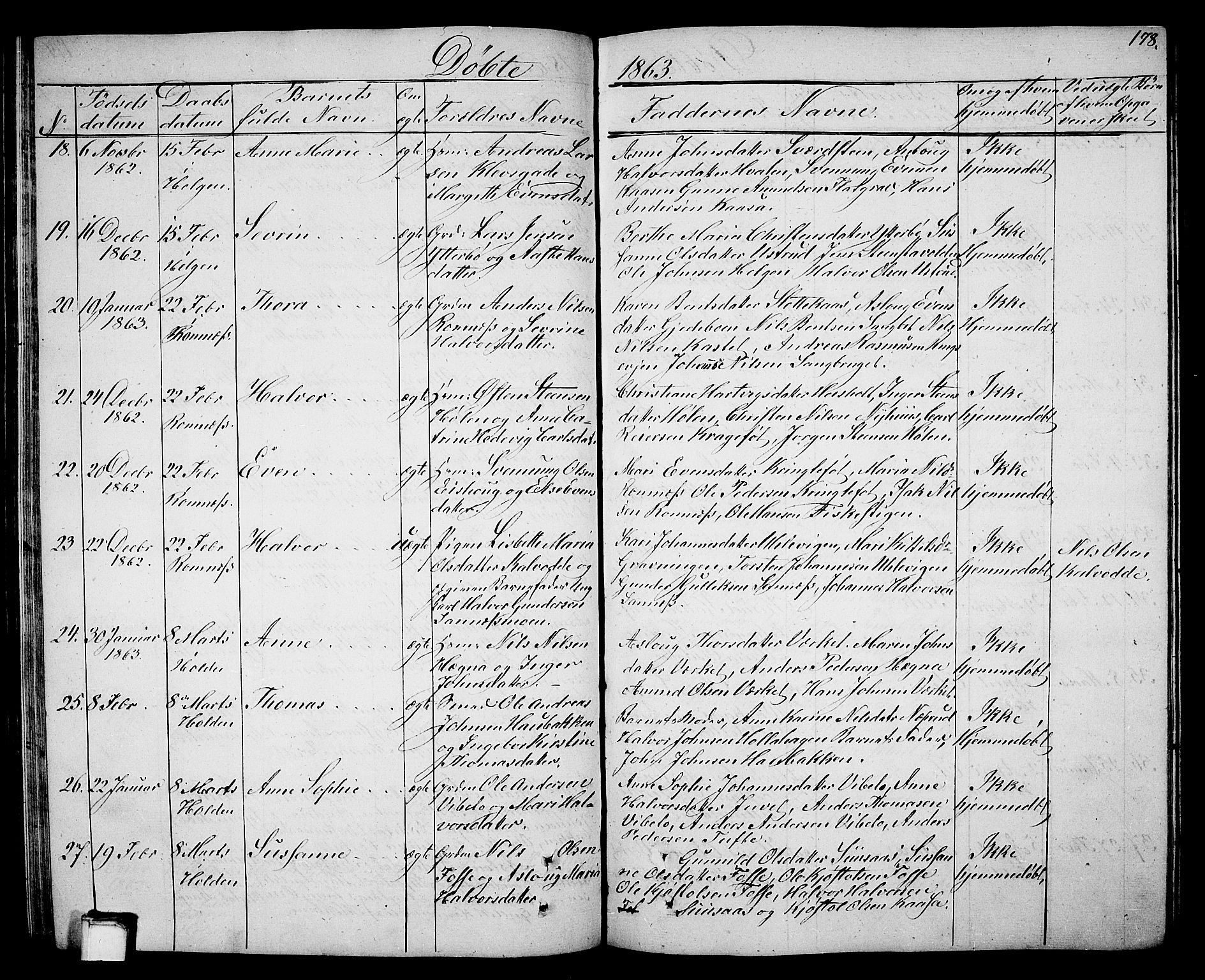 Holla kirkebøker, AV/SAKO-A-272/G/Ga/L0003: Parish register (copy) no. I 3, 1849-1866, p. 178