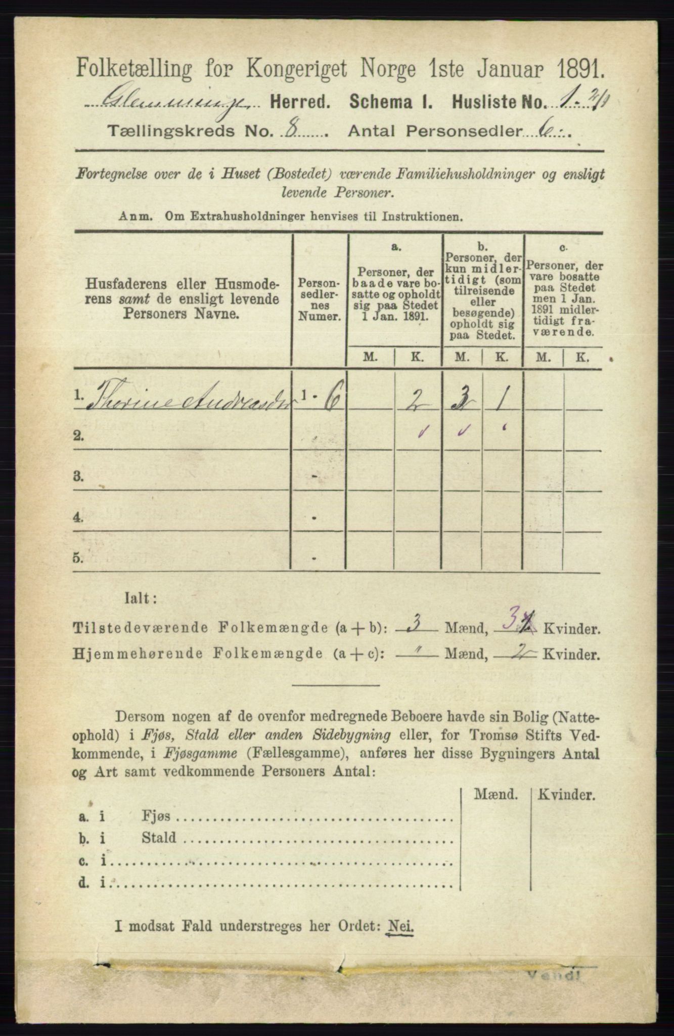 RA, 1891 census for 0132 Glemmen, 1891, p. 9264