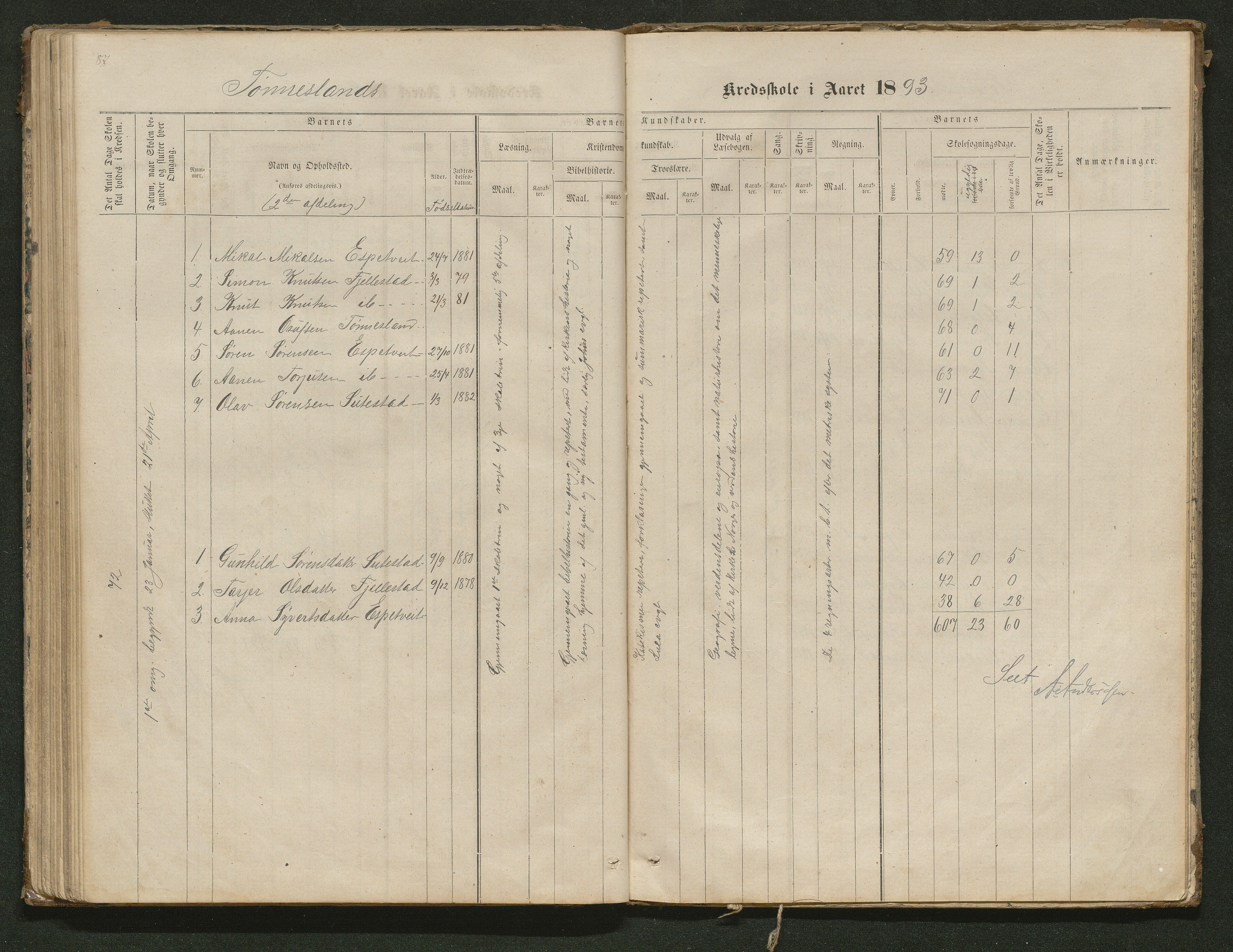 Hornnes kommune, Tønnesvold, Abusland skolekretser, AAKS/KA0936-550g/F1/L0001: Skoleprotokoll Abusland, Tønnesvold, 1864-1896, p. 87