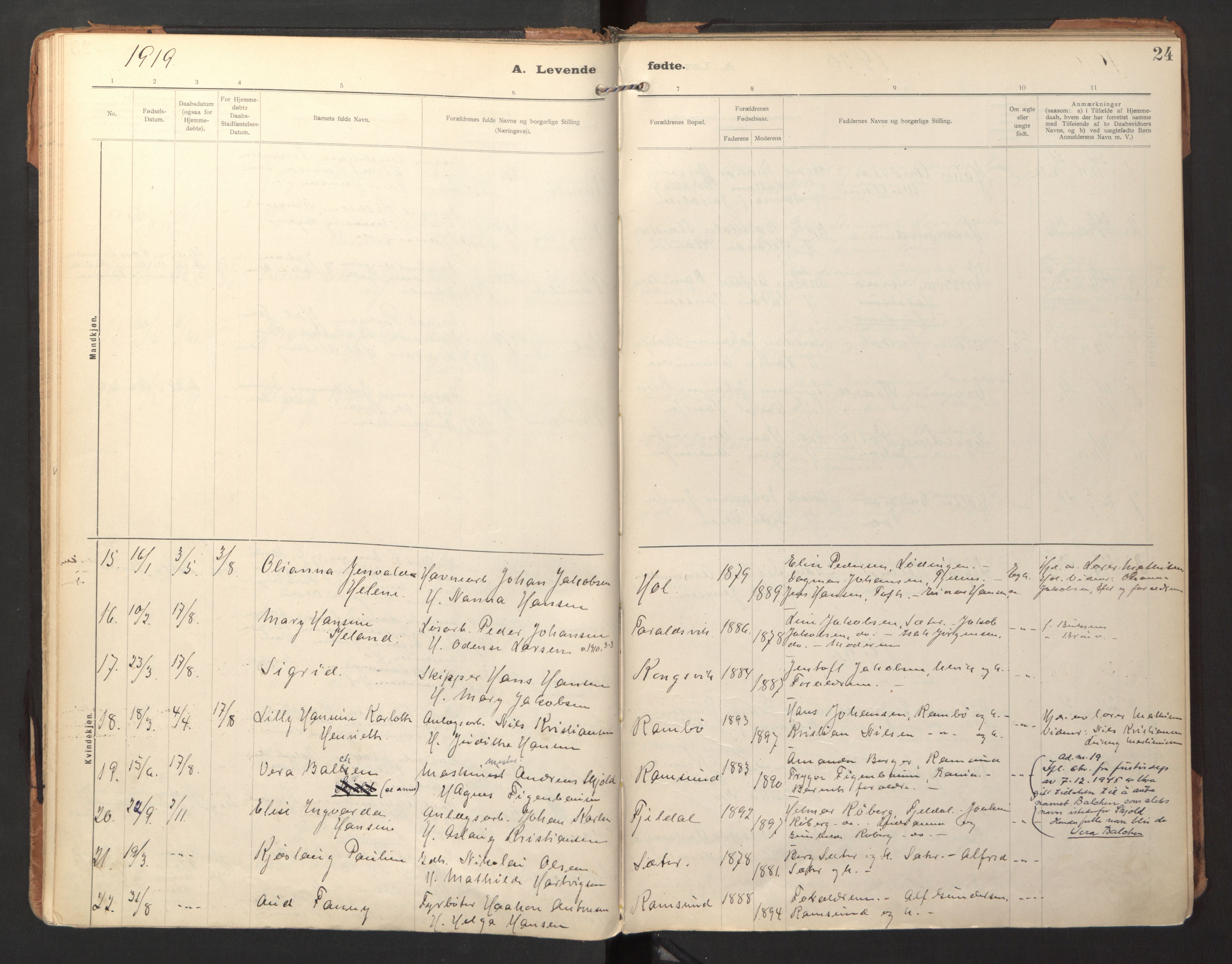 Ministerialprotokoller, klokkerbøker og fødselsregistre - Nordland, AV/SAT-A-1459/865/L0928: Parish register (official) no. 865A06, 1913-1926, p. 24