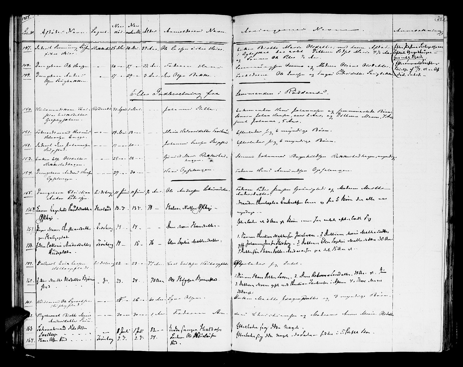 Rakkestad sorenskriveri, AV/SAO-A-10686/H/Ha/Haa/L0002: Dødsanmeldelsesprotokoller, 1854-1860, p. 34