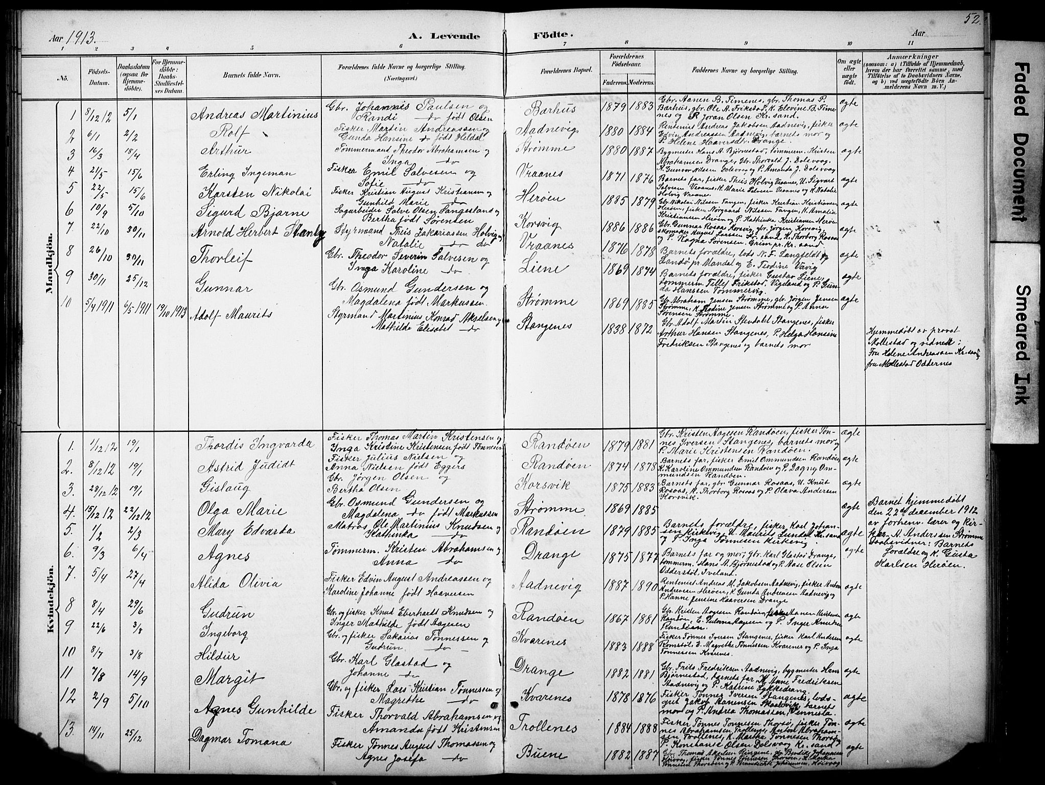 Oddernes sokneprestkontor, SAK/1111-0033/F/Fb/Fbb/L0002: Parish register (copy) no. B 2, 1889-1933, p. 52