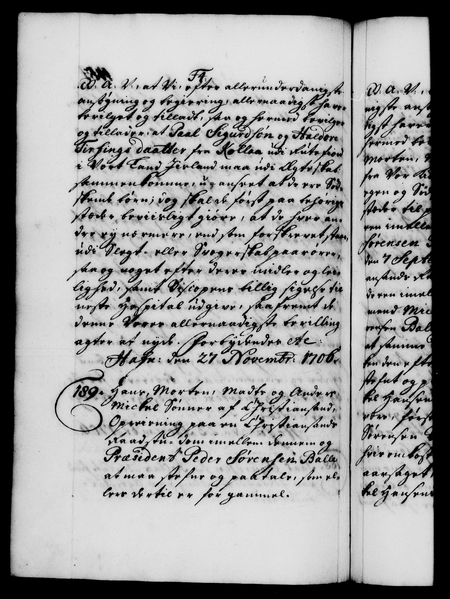 Danske Kanselli 1572-1799, AV/RA-EA-3023/F/Fc/Fca/Fcaa/L0019: Norske registre, 1704-1707, p. 414b